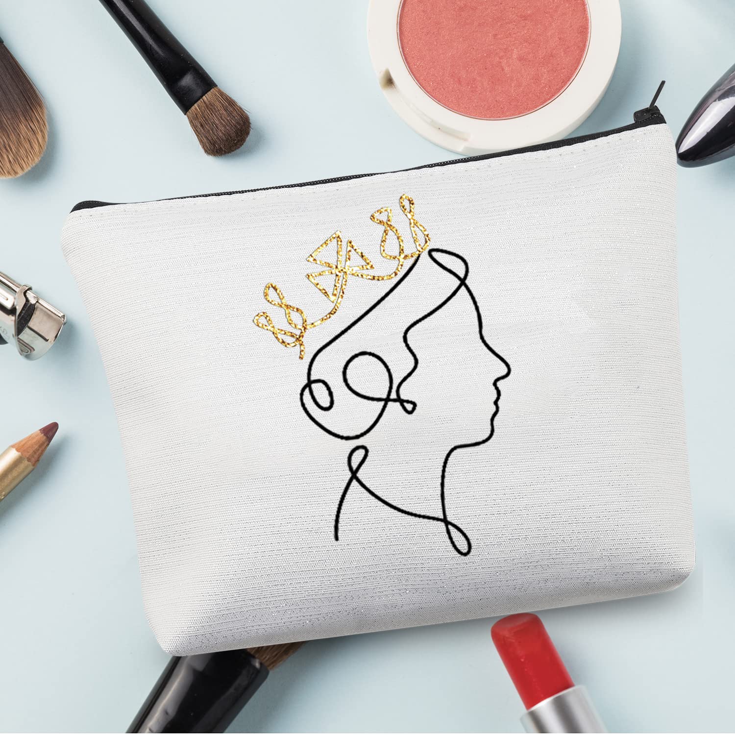 Queen Elizabeth II Makeup Bag - Elegant Crown Zipper Pouch for Women, Queen of England Tribute Gift, Perfect for Travel & Cosmetic Storage (Queen E Silhouette Design)