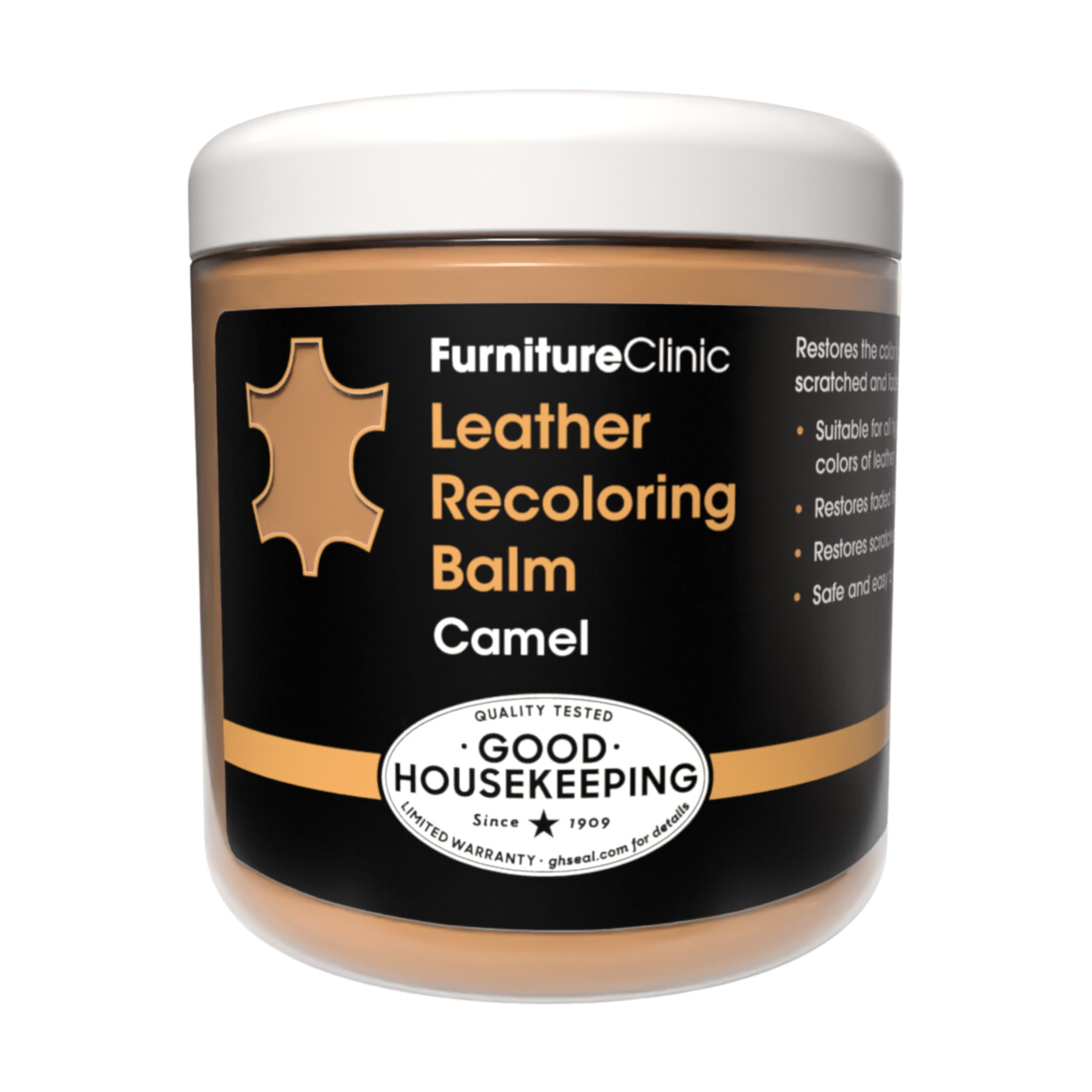 Original Leather Recoloring Balm by Furniture Clinic - Camel Leather Dye for Furniture, Couches & Car Seats - Restore Scratched, Faded & Damaged Leather - Perfect for Home, Office & Auto Upholstery Repair