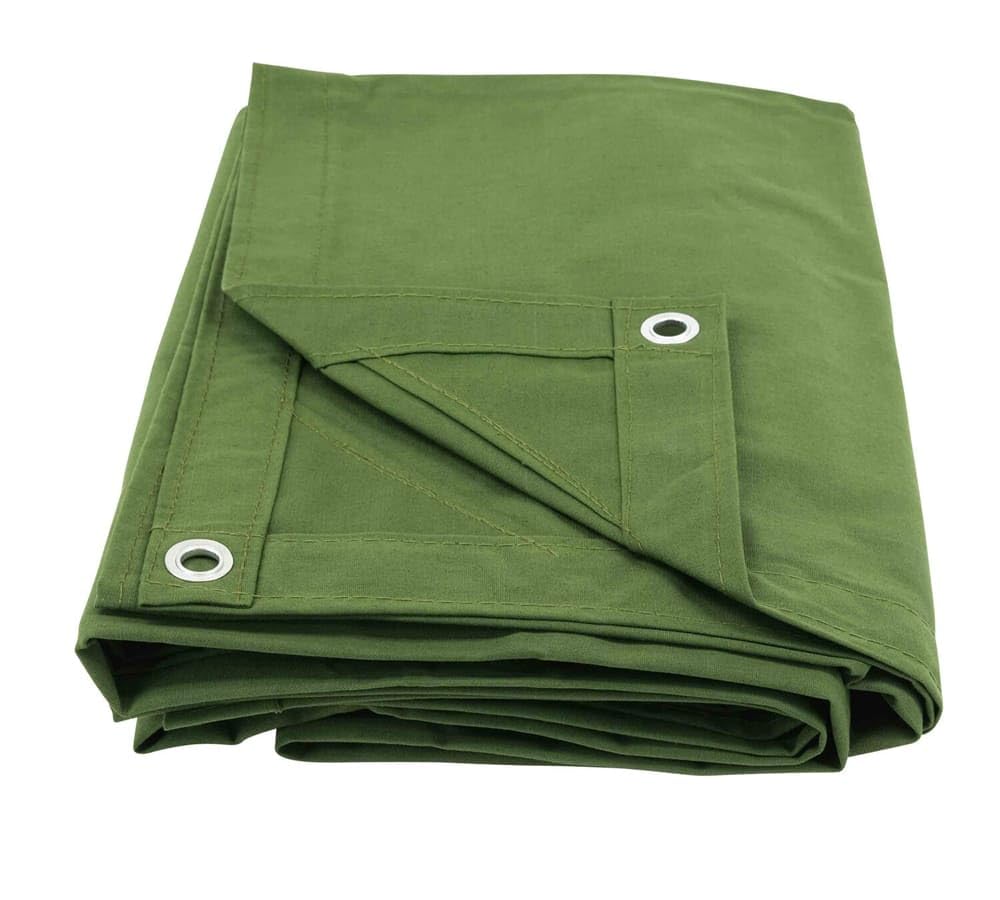 Mytee Products 12' x 20' Heavy Duty Water Resistant Canvas Tarp - 12oz Green Tarp for Camping, Construction, and Outdoor Protection