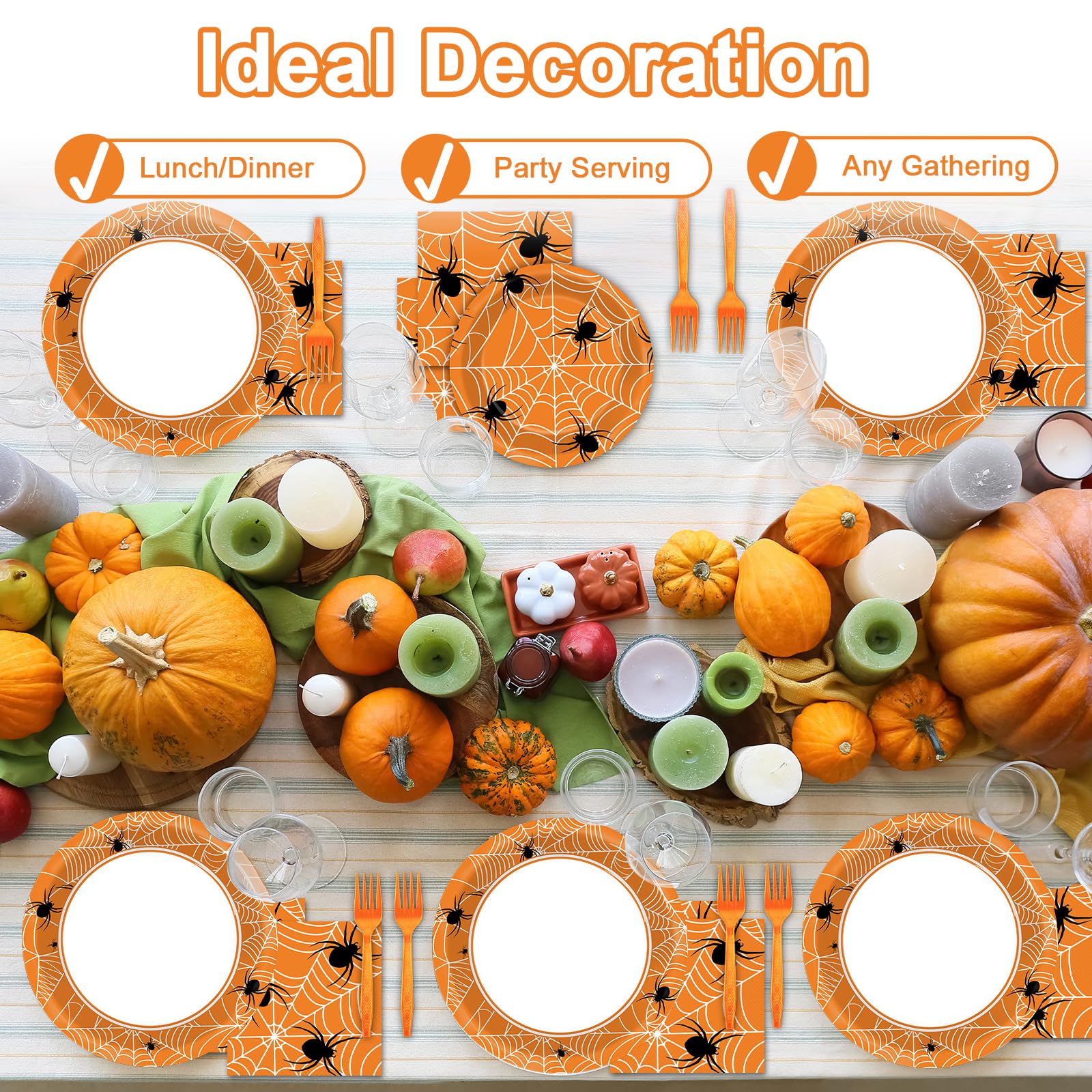 100 Pcs Black and White Spiderweb Party Plates & Napkins Set - Halloween Dinnerware for 25 Guests | Perfect for Halloween Parties, Themed Decorations & Spooky Table Settings