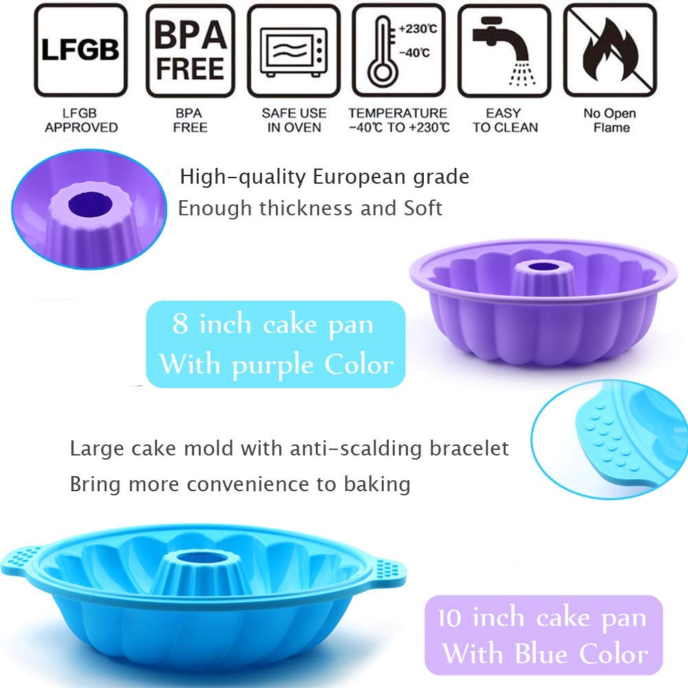 2-Pack 8-10 Inch Silicone Round Cake Pans | European Grade Non-Stick Bakeware for Baking Cakes, Bread, Jello & Gelatin | Perfect for Home Baking, Birthday Parties & Holiday Desserts