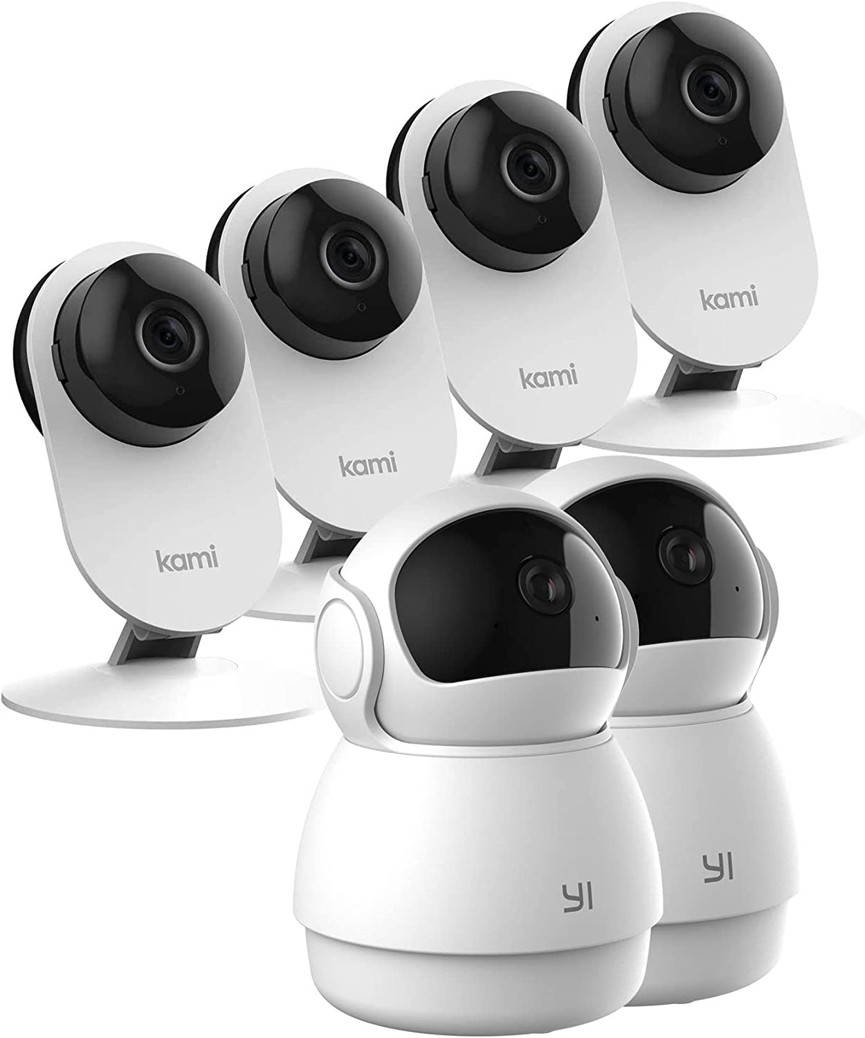 YI 2-Piece Pan-Tilt Dome Security Camera & Kami 4-Piece Home Security Camera Bundle - Indoor/Outdoor Surveillance System for Home, Office, and Business Protection