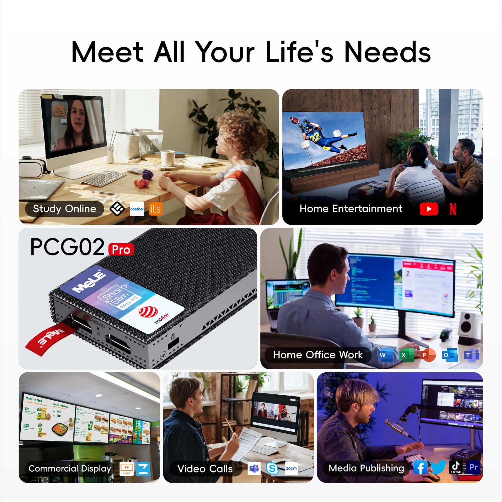MeLE Fanless Mini PC Stick PCG02 Pro - Intel N5105 8GB RAM 128GB SSD, WiFi 5, USB PD 3.0, Dual HDMI, Gigabit Ethernet, BT 5.1 - Compact SFF Computer for Business Office, Industrial IoT, Home Theater & Digital Signage