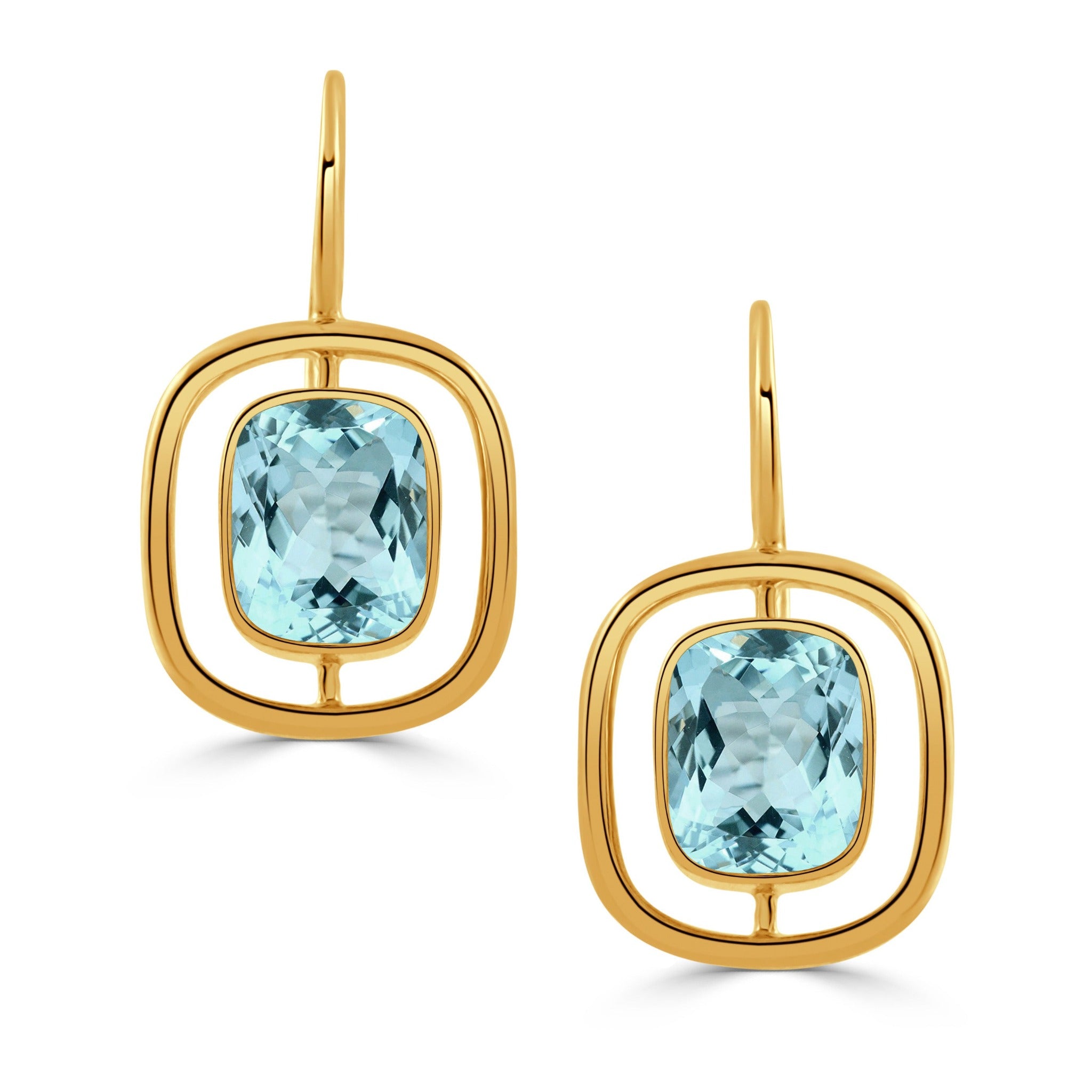 6.5ctw Cushion Cut Blue Topaz 18K Yellow Gold Leverback Earrings for Women - Elegant Jewelry Gift for Wedding, Anniversary & Special Occasions