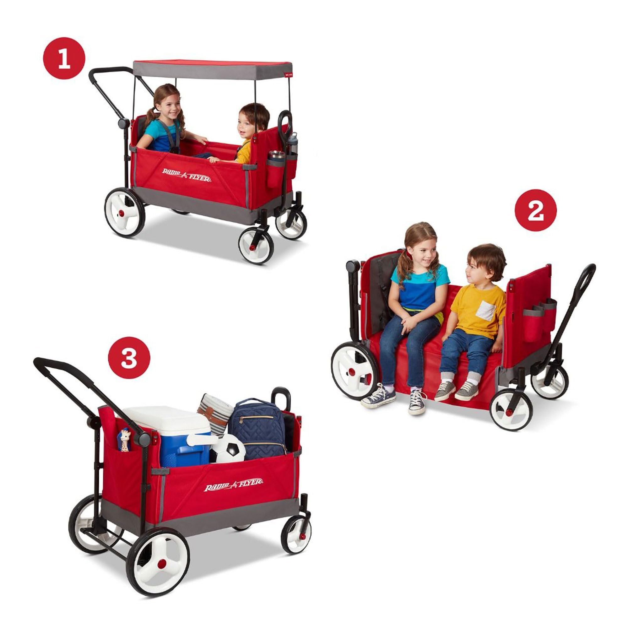 **Radio Flyer 4-in-1 Stroller Wagon for Kids - 5-Point Safety Harness, Rear Brake & Push-Pull Handle - Perfect for Park Outings, Beach Trips & Family Adventures (Red)**