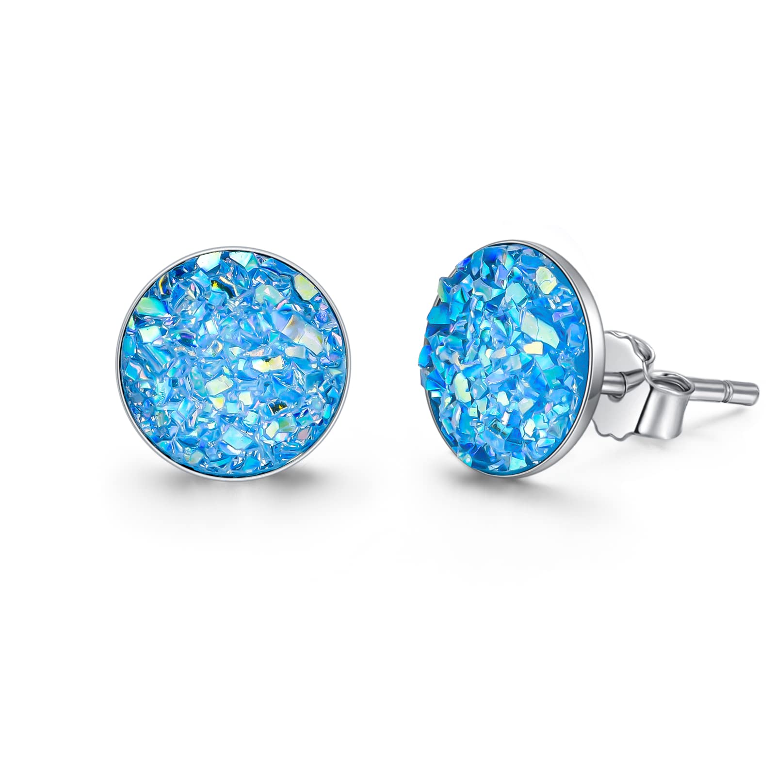 925 Sterling Silver Hypoallergenic Druzy Stud Earrings for Women & Girls - Sensitive Ears Safe - Perfect Graduation & Birthday Gifts for Daughter, Teenager | Everyday Wear, Party, Special Occasions