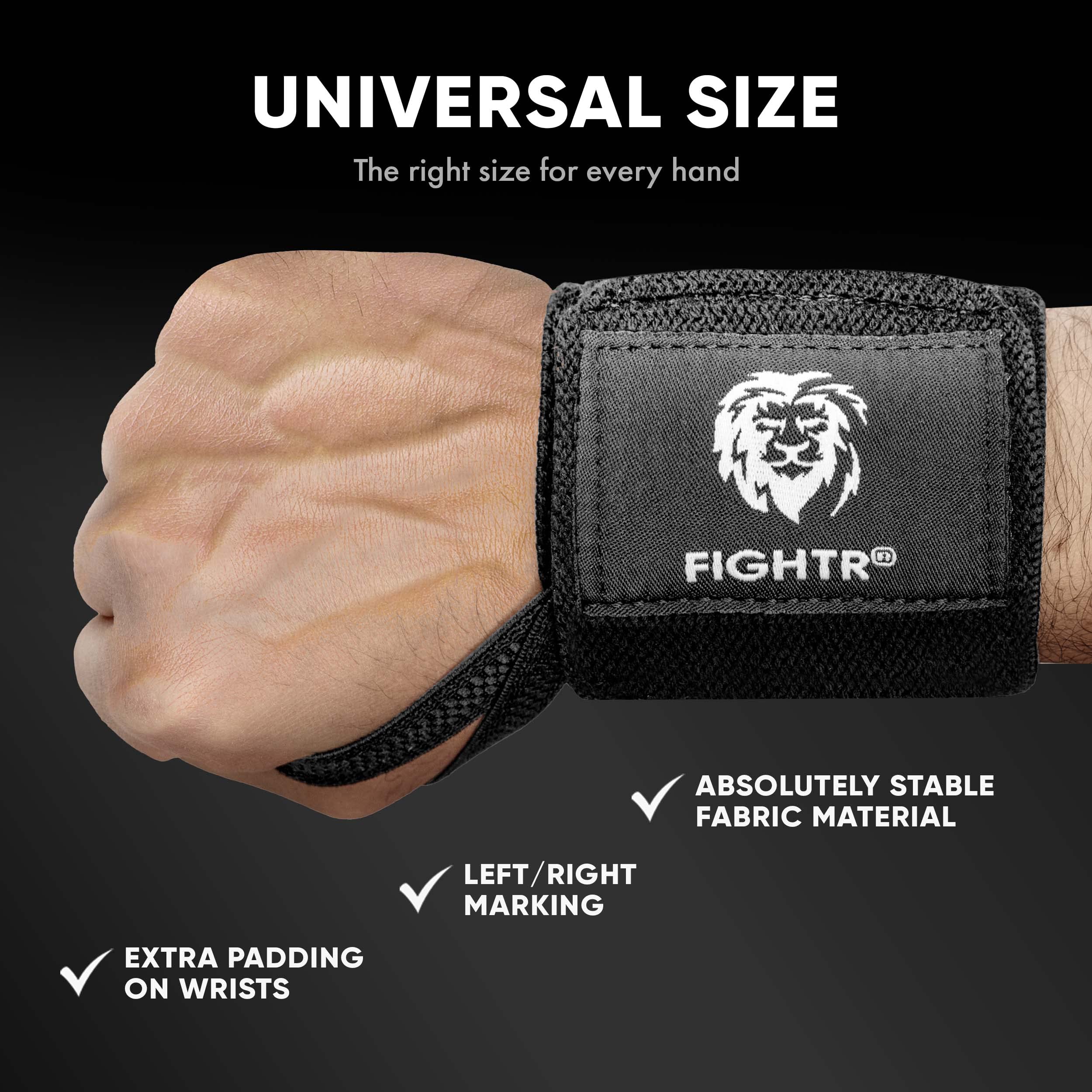 FIGHTR® Fitness Wrist Wraps - Premium Support for Weightlifting, Powerlifting & Crossfit - Reduce Pain & Improve Grip - Ideal for Gym, Bodybuilding & Strength Training
