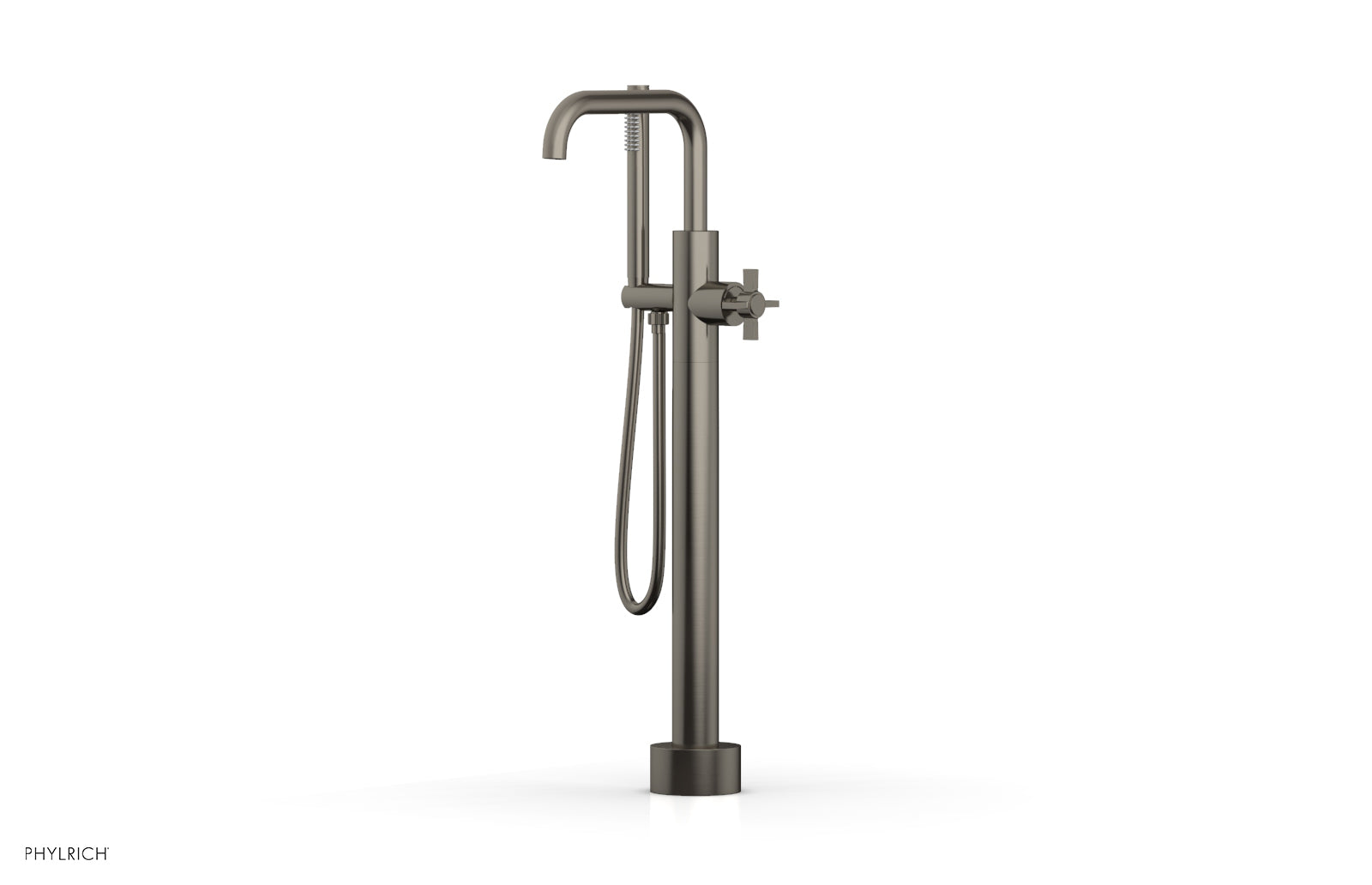 BASIC Low Floor Mount Tub Filler with Cross Handle and Hand Shower - D132 45 03 - Perfect for Modern Bathroom Renovations and Spa-Like Shower Experiences