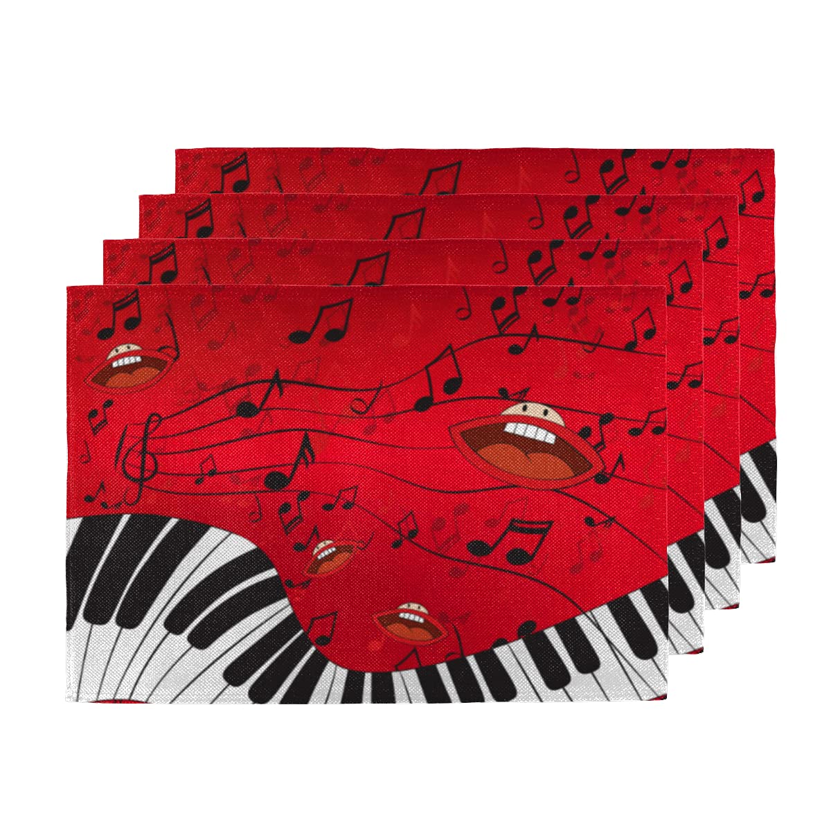 4-Piece Washable Heat-Resistant Piano Keyboard Placemats Set - 12x18 Inch Double-Sided Table Mats for Dining & Kitchen - Perfect for Music Lovers, Dinner Parties, and Everyday Use