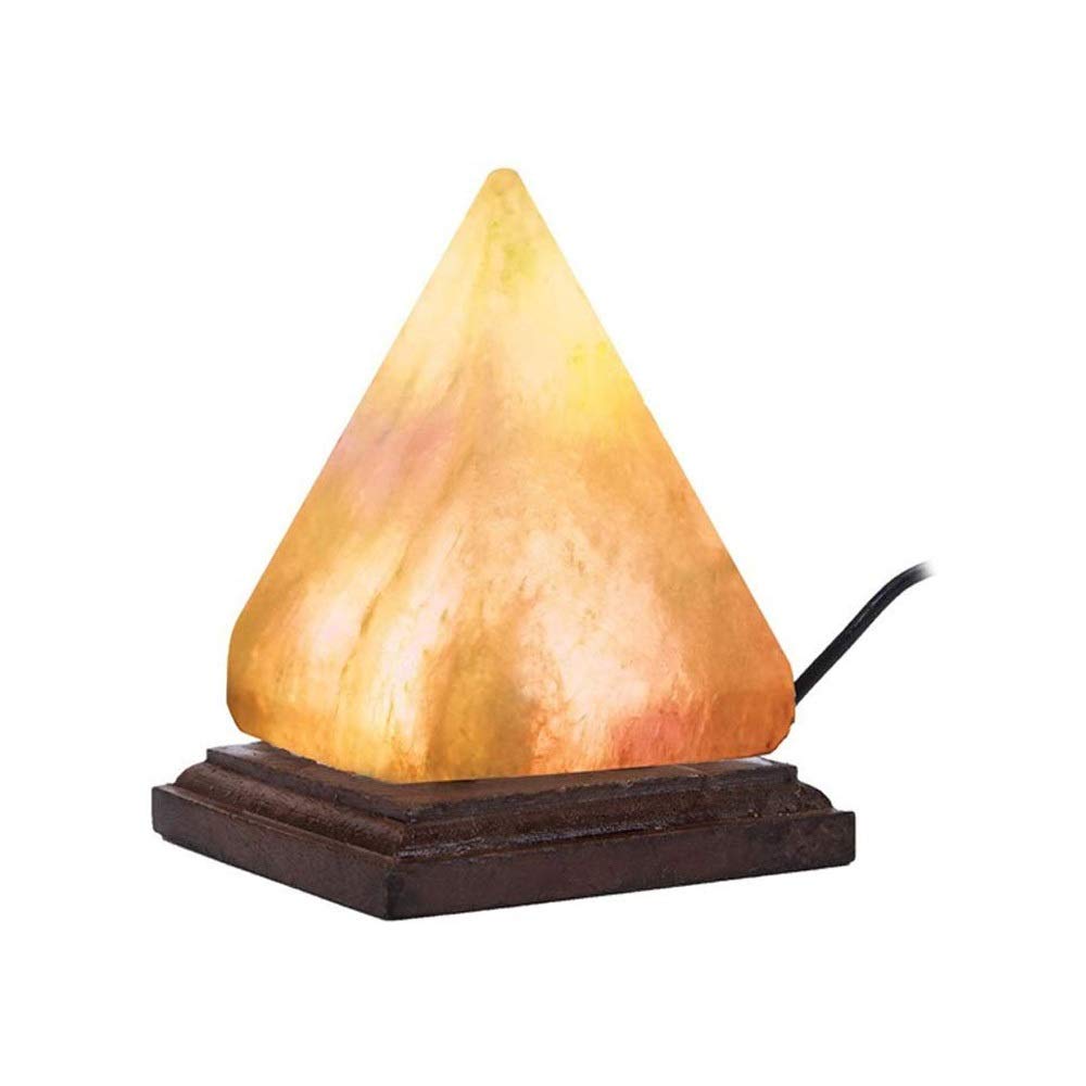 Himalayan Salt Lamp USB Powered - Hand Carved Pyramid Salt Crystal with Genuine Wood Base, Warm Cozy Night Light for Home Office Decor, Yoga Meditation, Negative Ion Air Purifier, Perfect Gift Idea for Relaxation & Stress Relief
