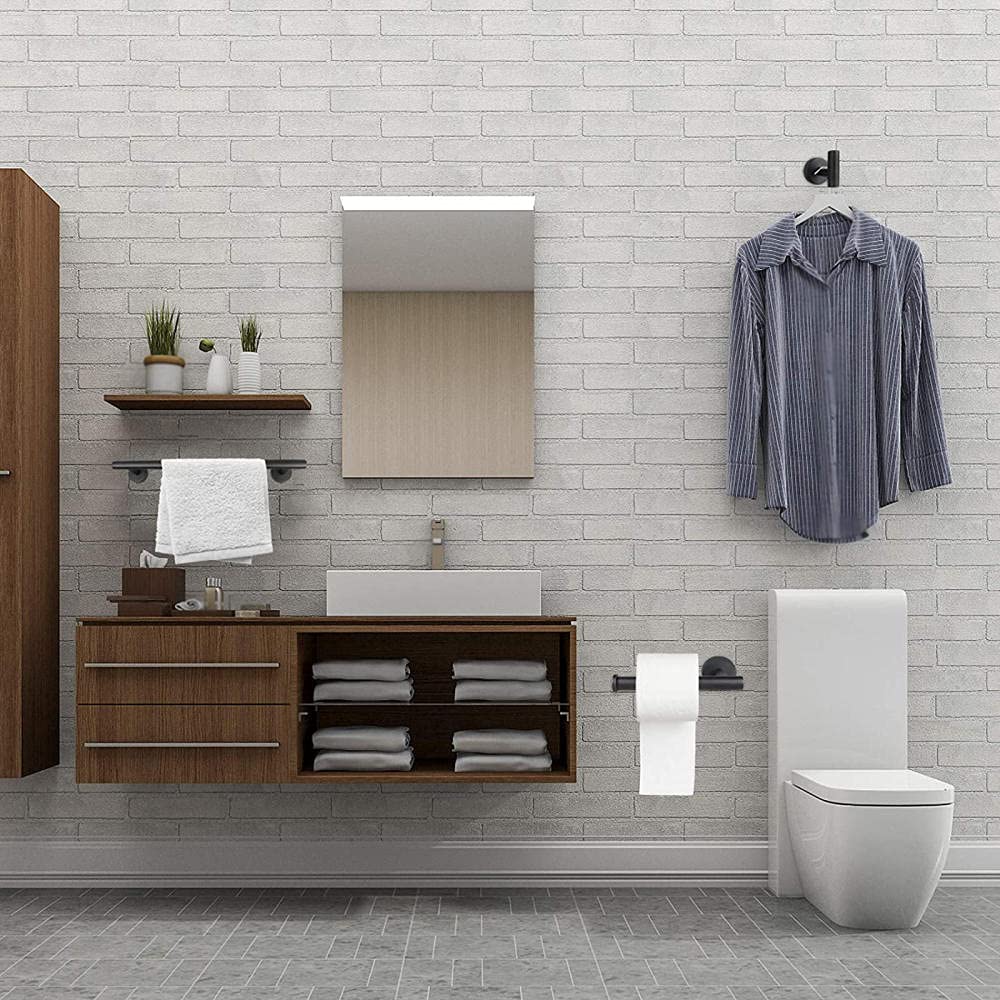 3-Piece Bathroom Hardware Set - 304 Stainless Steel Towel Bar, Toilet Paper Holder & Robe Hooks - Matte Black Finish - Modern Bathroom Accessories for Home, Apartment, Hotel (11.81