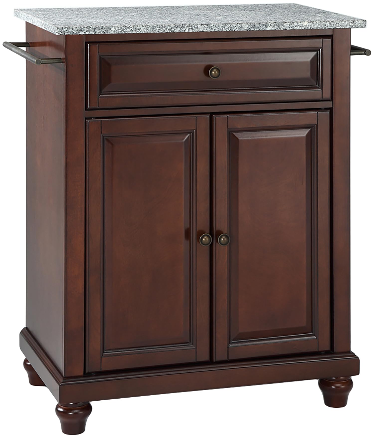 Crosley Cambridge Granite Top Portable Kitchen Island Cart with Wheels - Microwave Stand, Storage Cabinet, Mahogany Finish for Small Spaces & Apartment Living