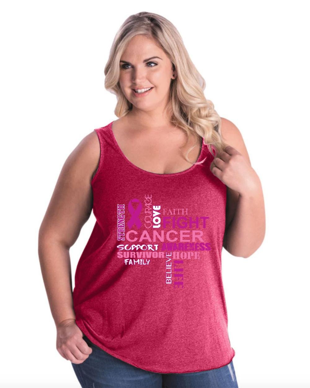 Fight Breast Cancer Awareness Plus Size Women's Tank Tops - Comfortable Curvy Fit for Workouts, Walks & Everyday Wear