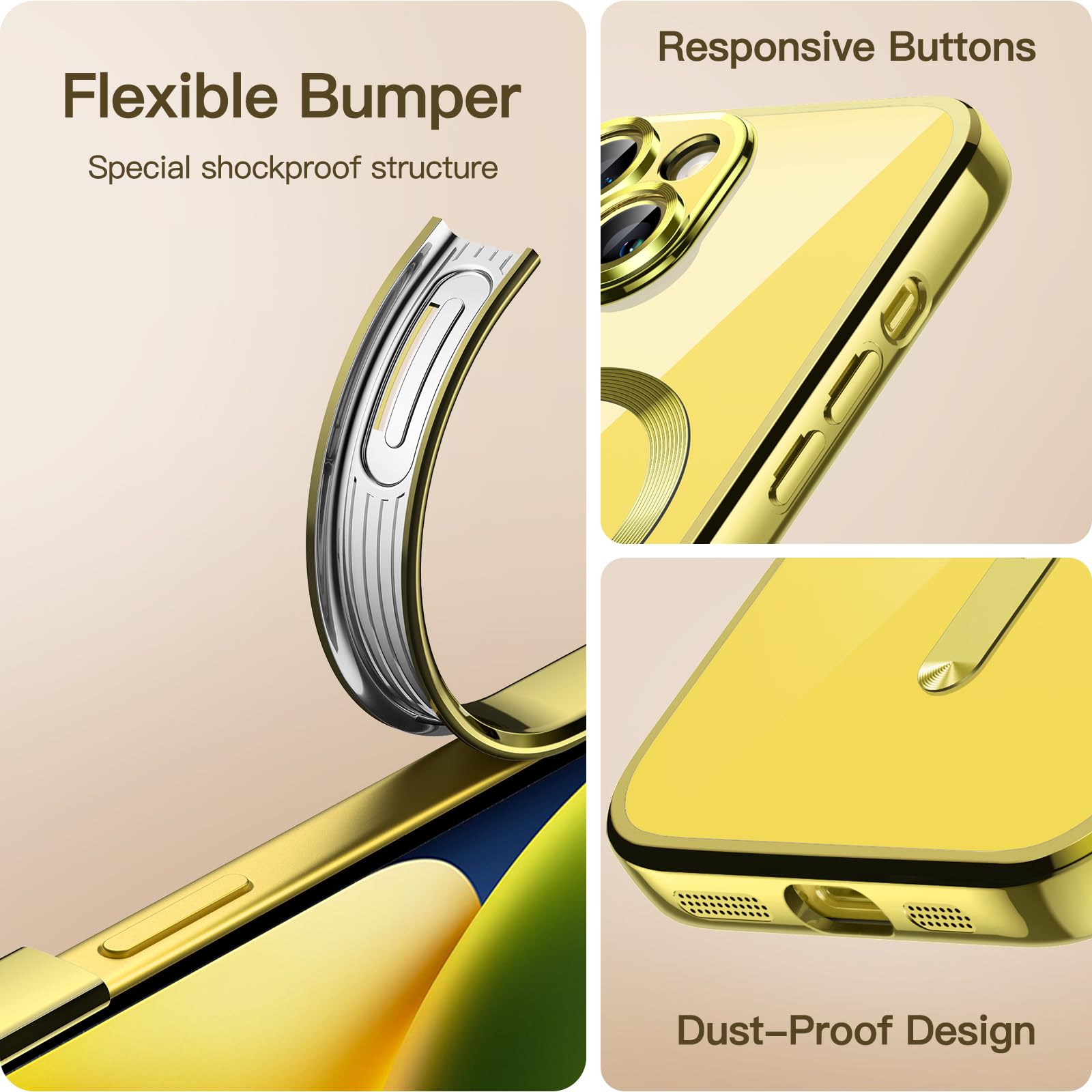 JETech iPhone 14 Plus 6.7-Inch Clear Soft TPU Case - MagSafe Compatible, Shockproof & Camera Protection, Electroplated Yellow Phone Cover for Wireless Charging | Perfect for Daily Use, Travel & Outdoor Activities