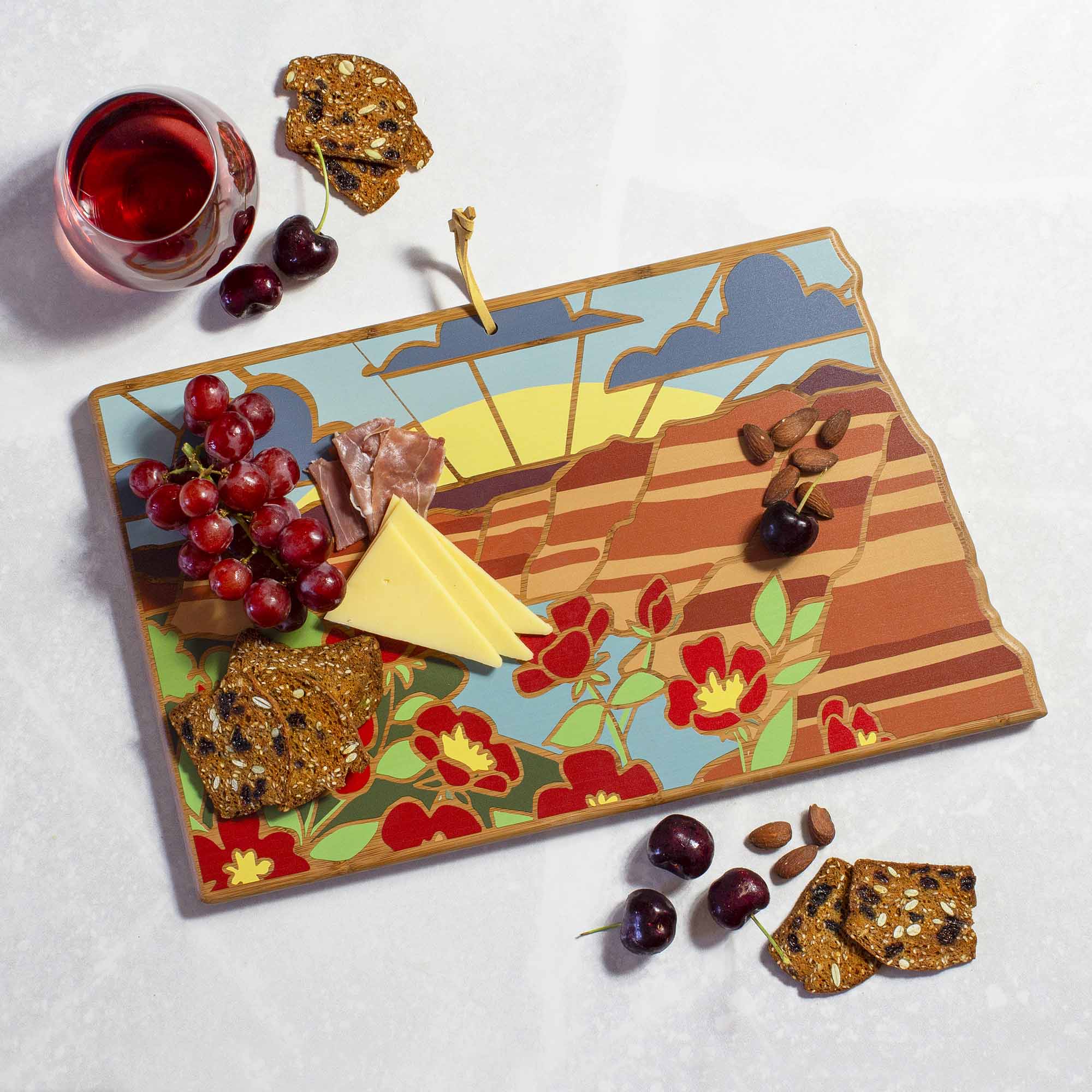 Handmade North Dakota Themed Wooden Cutting Board with Summer Stokes Artwork - Perfect for Kitchen Decor, Gift Giving, and Home Use