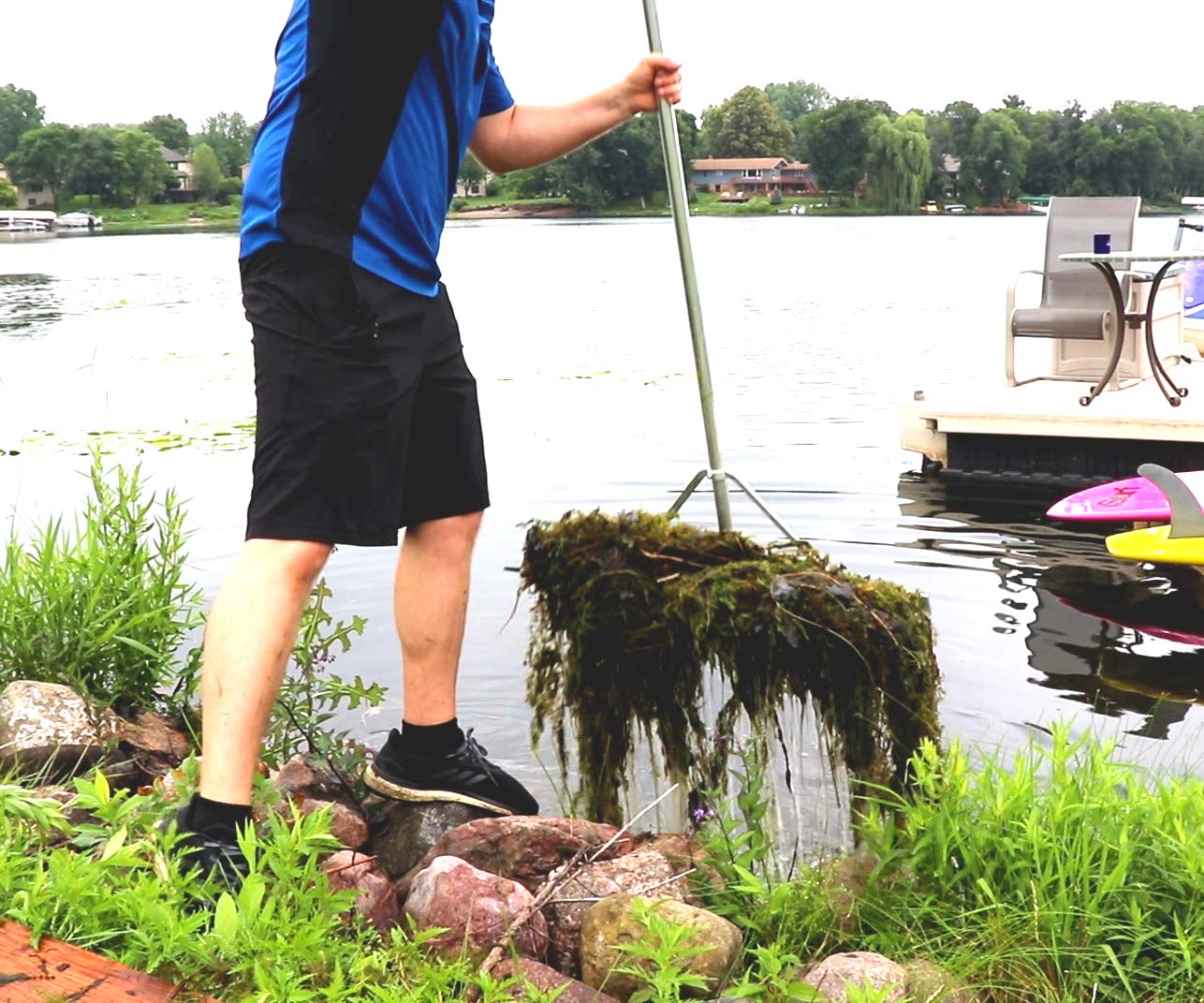 Heavy Duty Lake & Pond Weed Cutter Rake with Long Teeth - 11ft Aluminum Handle for Aquatic Vegetation Removal - Perfect for Shoreline Cleaning, Beach Maintenance & Waterfront Property Care