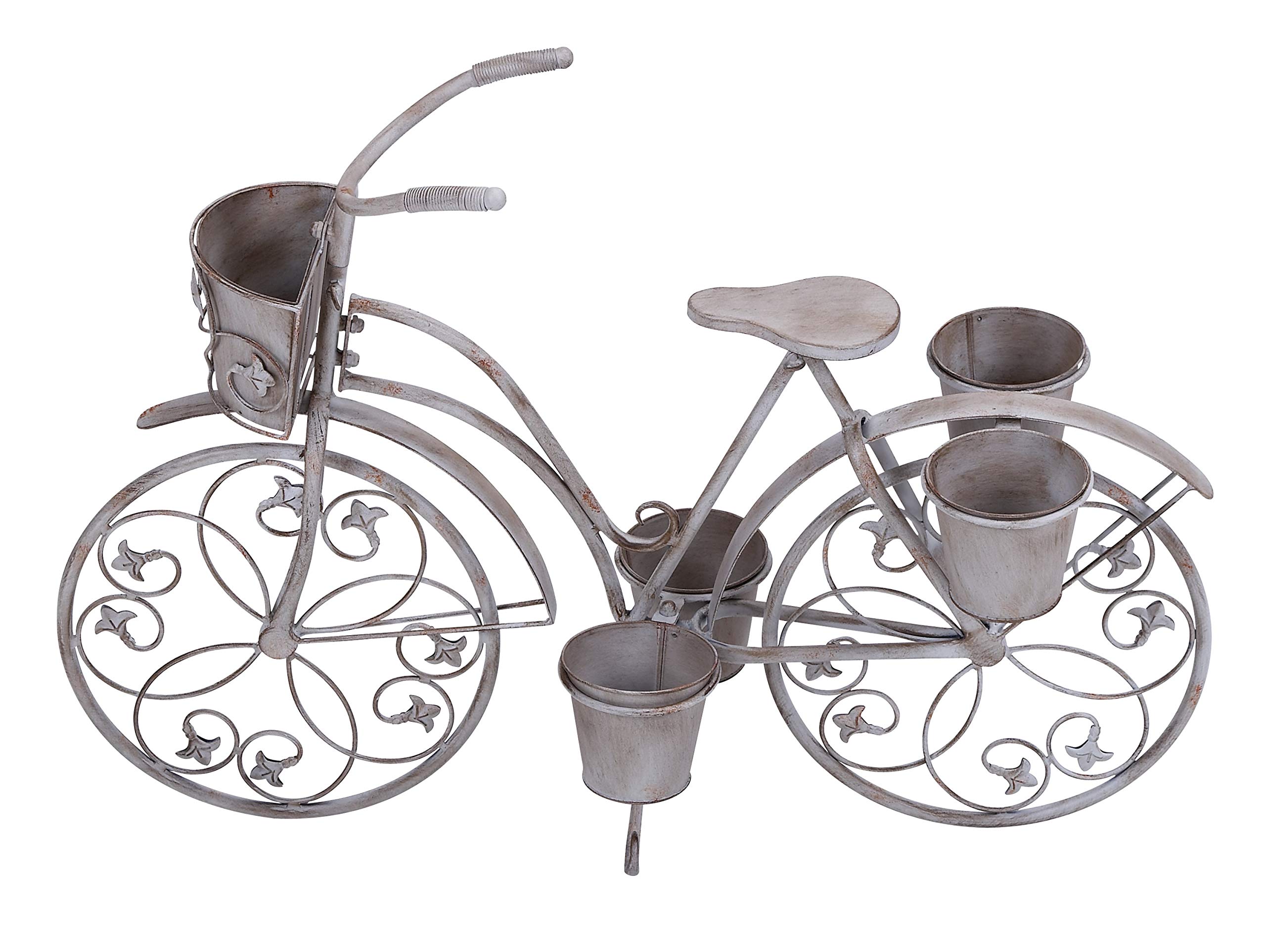 Deco 79 Vintage 3-Tier Metal Bike Plant Stand with Fleur De Lis Wheels - Indoor Outdoor Distressed Scroll Design - 36
