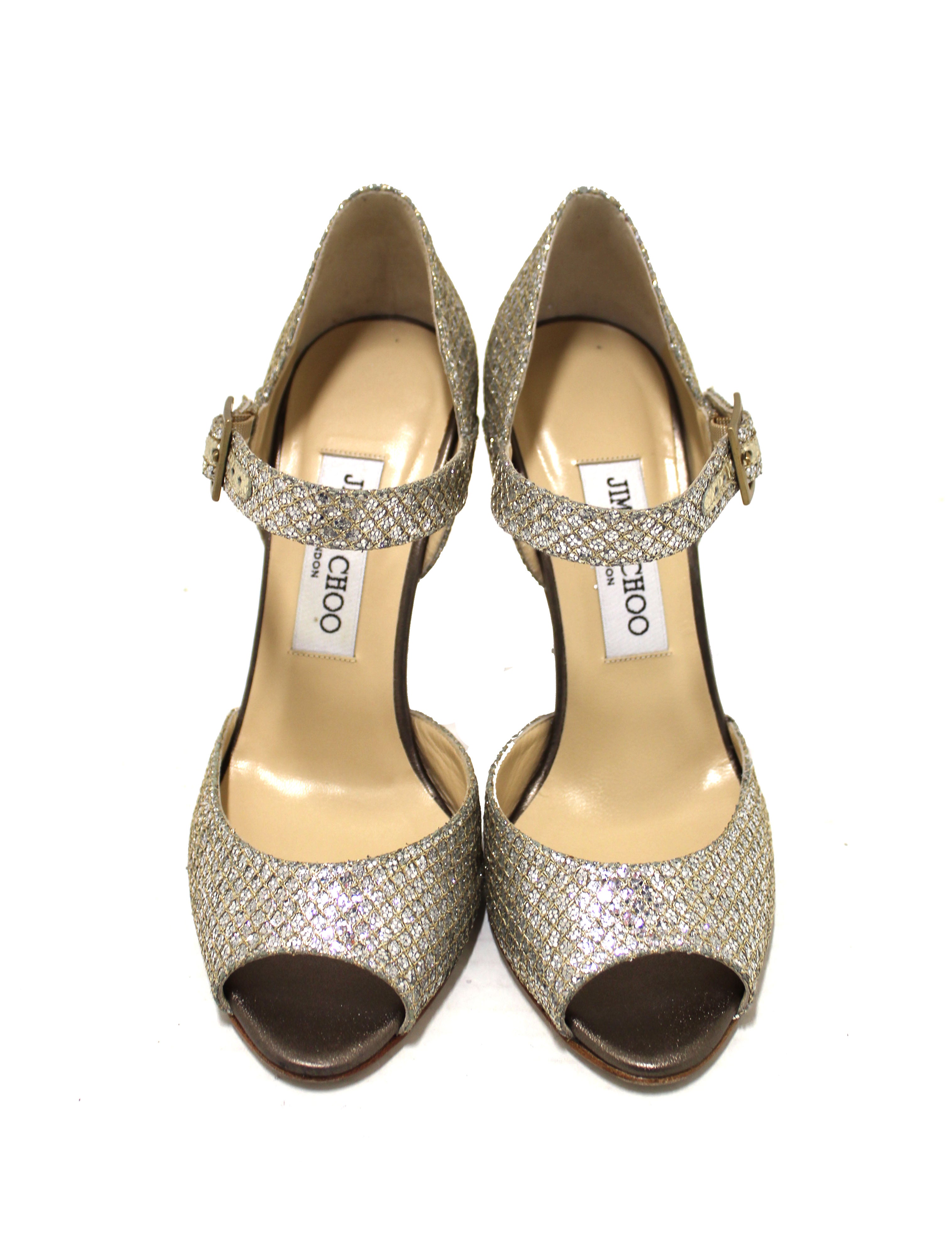 Authentic Jimmy Choo Silver Glitter Strap Heel Sandals Women Size 36 | Luxury Evening Party Shoes for Weddings, Prom & Special Occasions