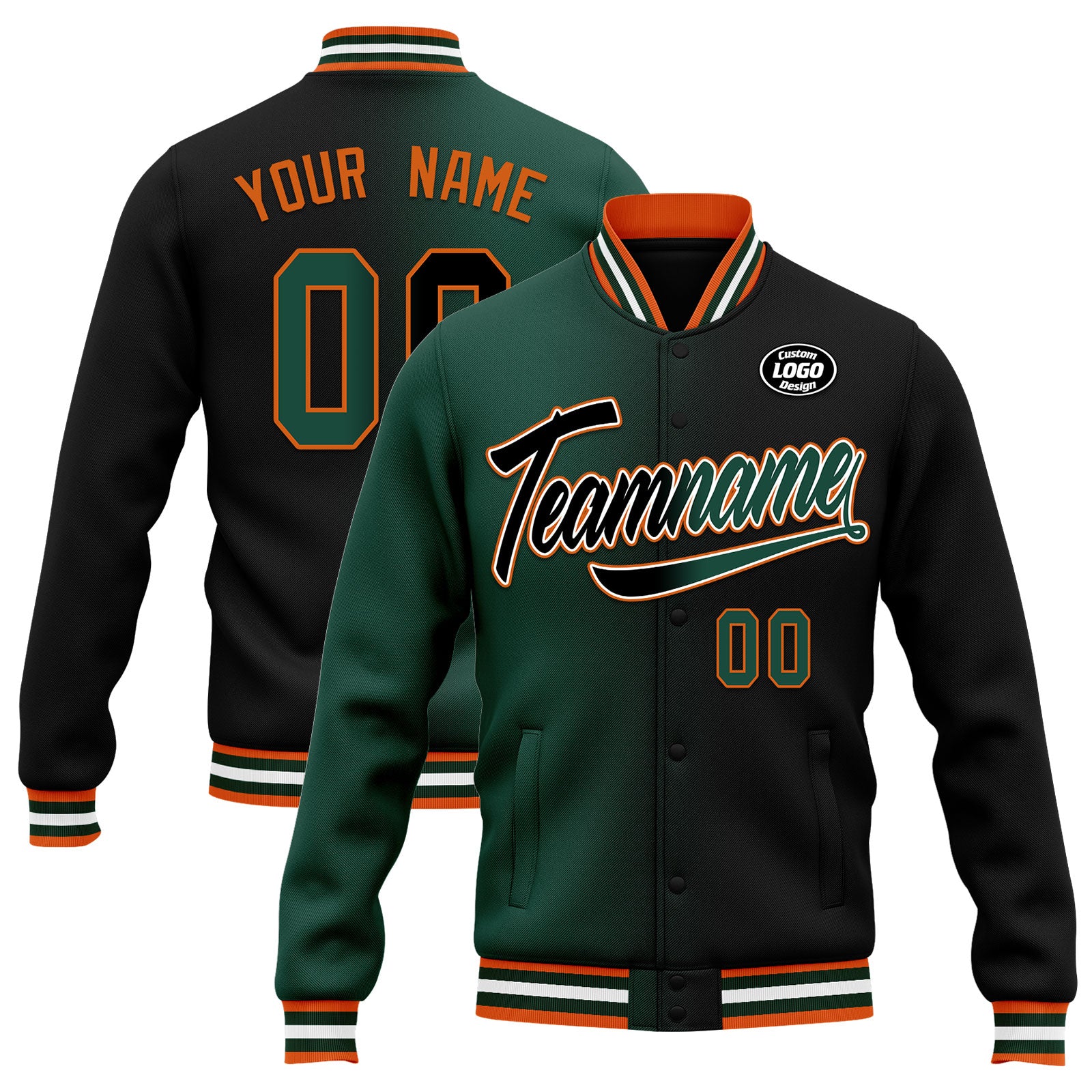 Custom Gradient Fashion Bomber Jacket - Full Snap Varsity Letterman Jacket - Personalized Embroidered Design (Style FZ005 D028016) - Perfect for School Sports, Streetwear Fashion & Casual Outfits