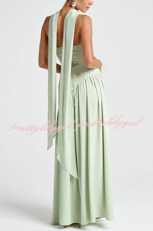 Elegant Off-Shoulder Chiffon Pleated Hem Scarf Slit Maxi Dress for Women - Summer Beach Wedding Party Evening Gown - Boho Flowy Long Dress for Vacation, Date Night & Special Occasions