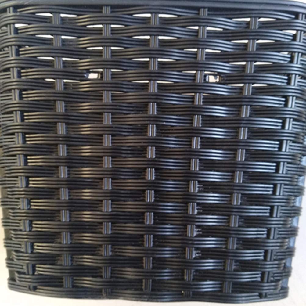 BESPORTBLE Black Plastic Bike Basket - Front Handlebar Basket with Rattan Wicker Design & Cover - Outdoor Cycling Storage Accessory for Commuting, Shopping & Picnics