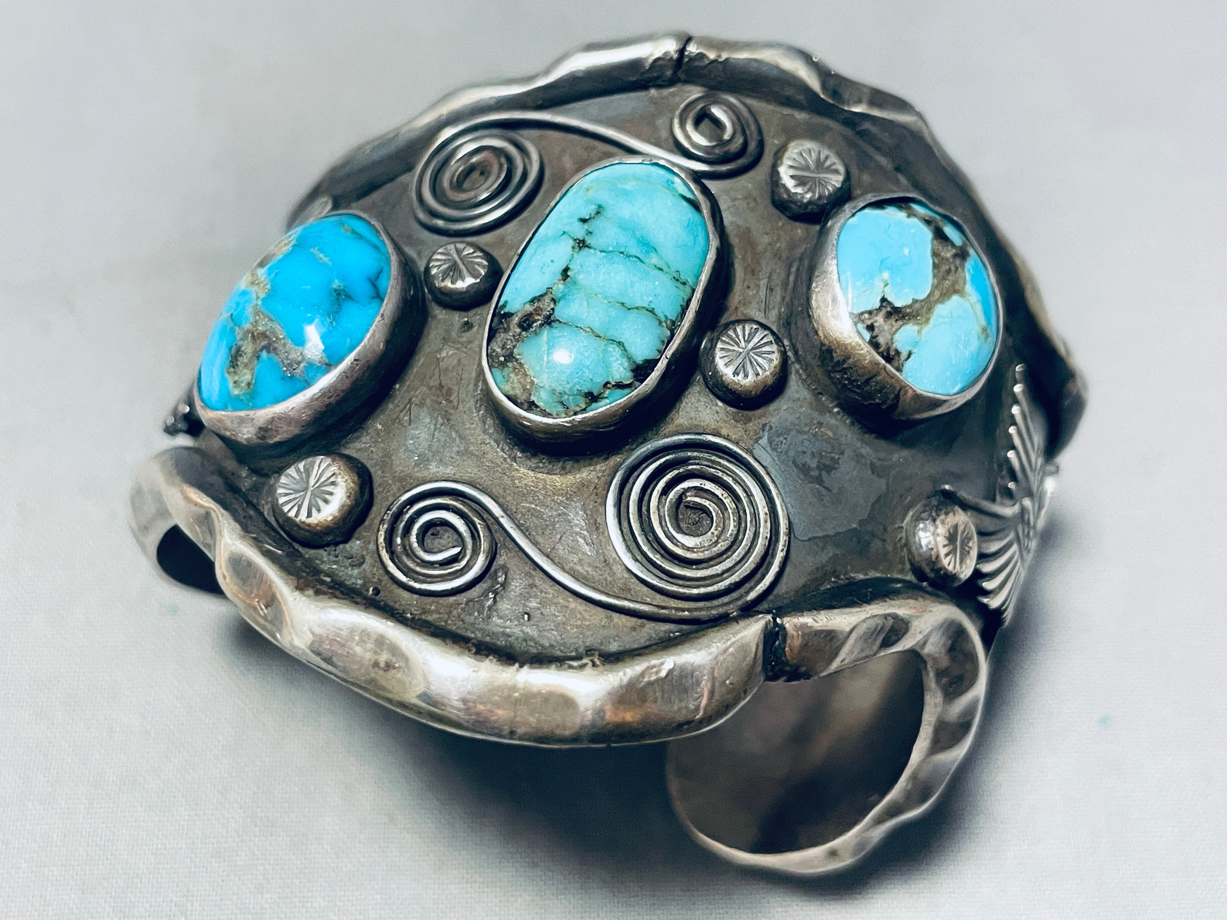 115 Grams Mens Vintage Native American Navajo Turquoise Sterling Silver Bracelet