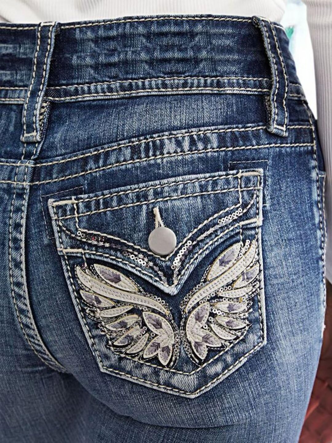 Flamingals Women's Boot Cut Jeans - Butt Lifting Stretch Denim with Embroidered Details, Skinny Leg & Mid Rise Design - Perfect for Casual Outfits, Date Nights & Everyday Wear