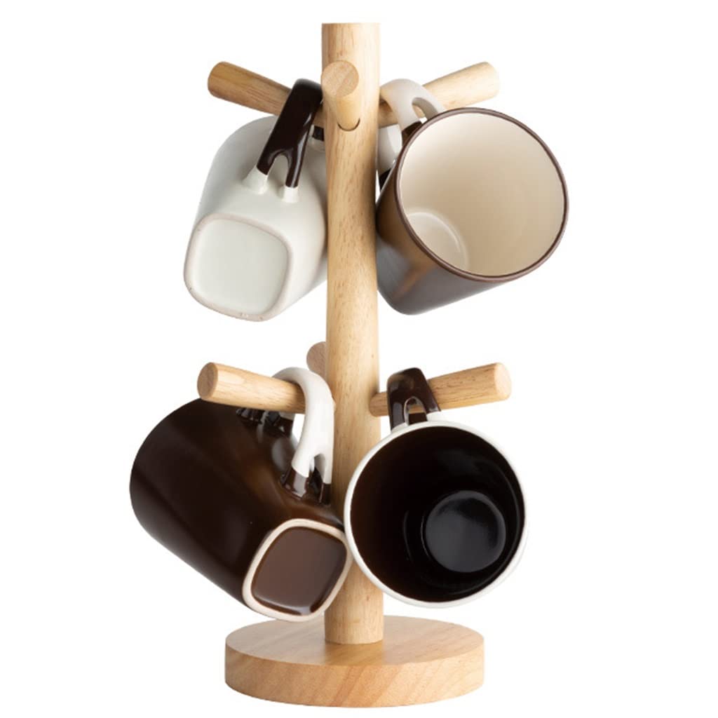 Wooden Cup Holder Stand for Coffee Mugs & Glasses - Countertop Drying Rack with Drain Tray - Multi-Purpose Organizer for Jewelry, Bracelets & Hair Accessories - Perfect for Kitchen, Bathroom & Bedroom Storage