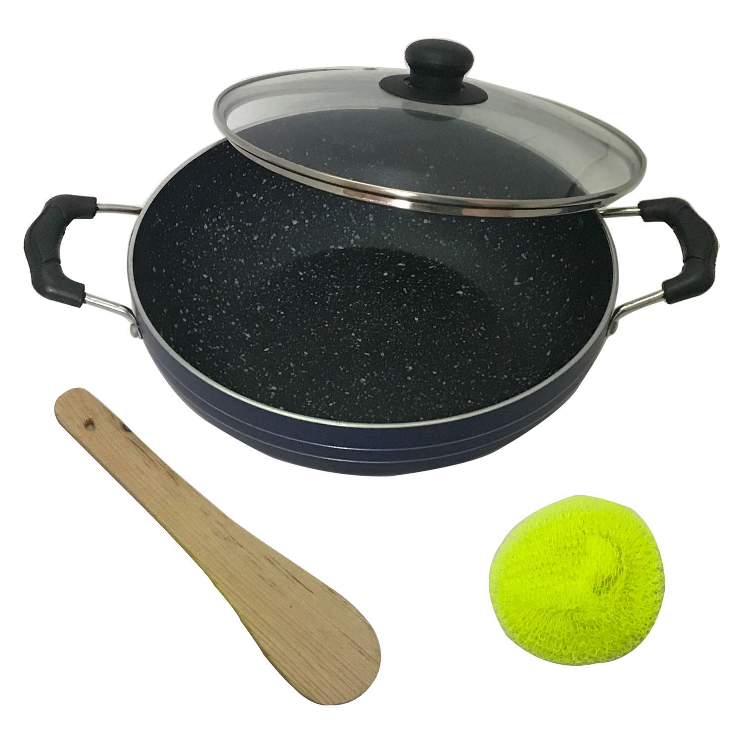 **Non-Stick Kadai with Glass Lid - 2.2L Deep Fry Pan for Gas & Induction - Aluminum All-Purpose Kadhai for Stir-Frying, Cooking, and Frying - Perfect for Indian, Asian & Home Cooking**