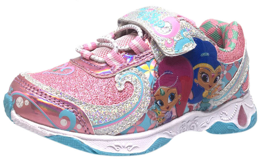 Nickelodeon Shimmer and Shine Girls' Light Up Sneakers - Sparkle Hook & Loop Elastic Lace Shoes in Blue & Pink | Perfect for Birthday Gifts, Dress-Up Play & Everyday Wear