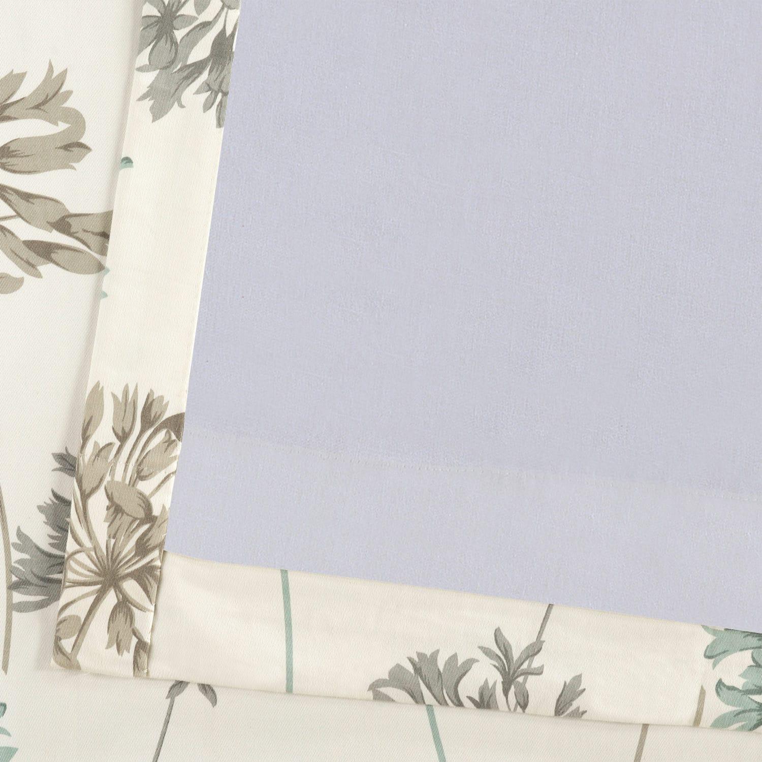 Allium Blue Grey Floral Printed Cotton Blackout Curtains for Bedroom & Living Room - Elegant Window Treatment for Light Control & Privacy