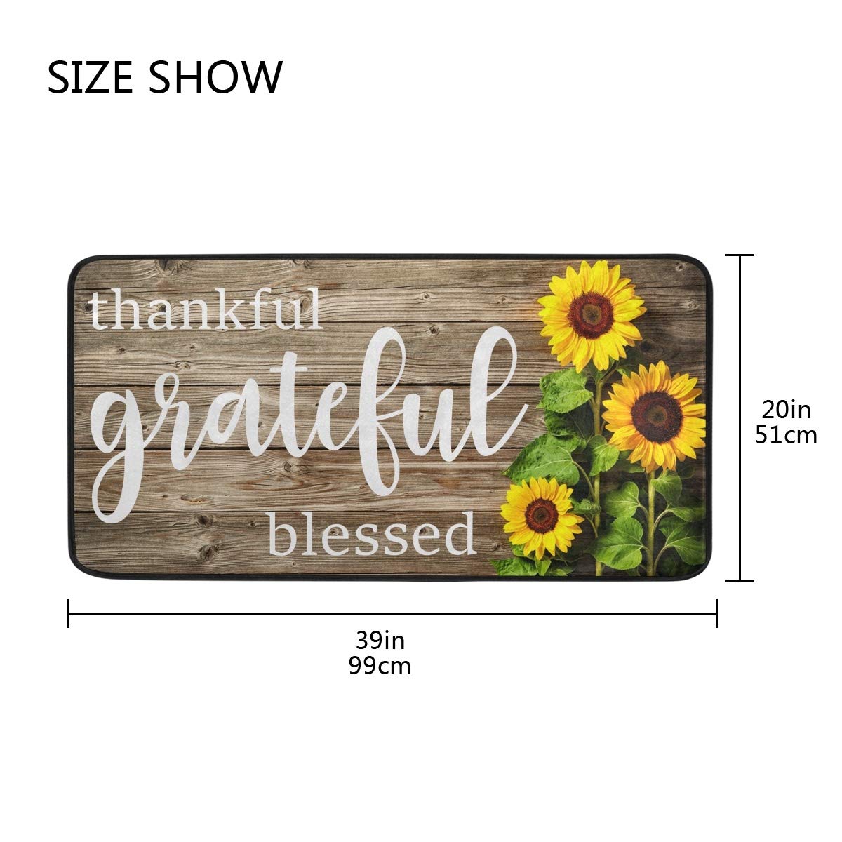 Non-Slip Sunflower Kitchen Rug - Washable Fall Floor Mat with Cushion Comfort, Farmhouse Decor for Thankful & Grateful Home - Perfect for Kitchens, Entryways, and Cozy Farmhouse Style