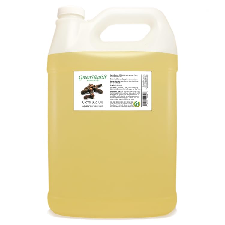 100% Pure Clove Bud Essential Oil - 1 Gallon (128 fl oz) in Plastic Bottle with Cap - Therapeutic Grade for Aromatherapy, Massage & DIY Skincare - GreenHealth Brand