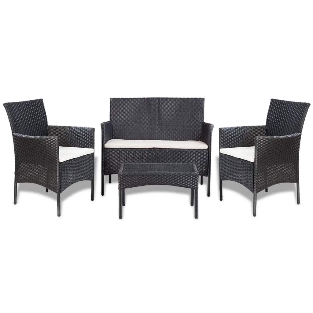 **vidaXL 4-Piece Outdoor Patio Furniture Set - Black Metal Frame Poly Rattan Loveseat, Lounge Chair & Coffee Table - Perfect for Garden, Backyard, and Poolside Relaxation**