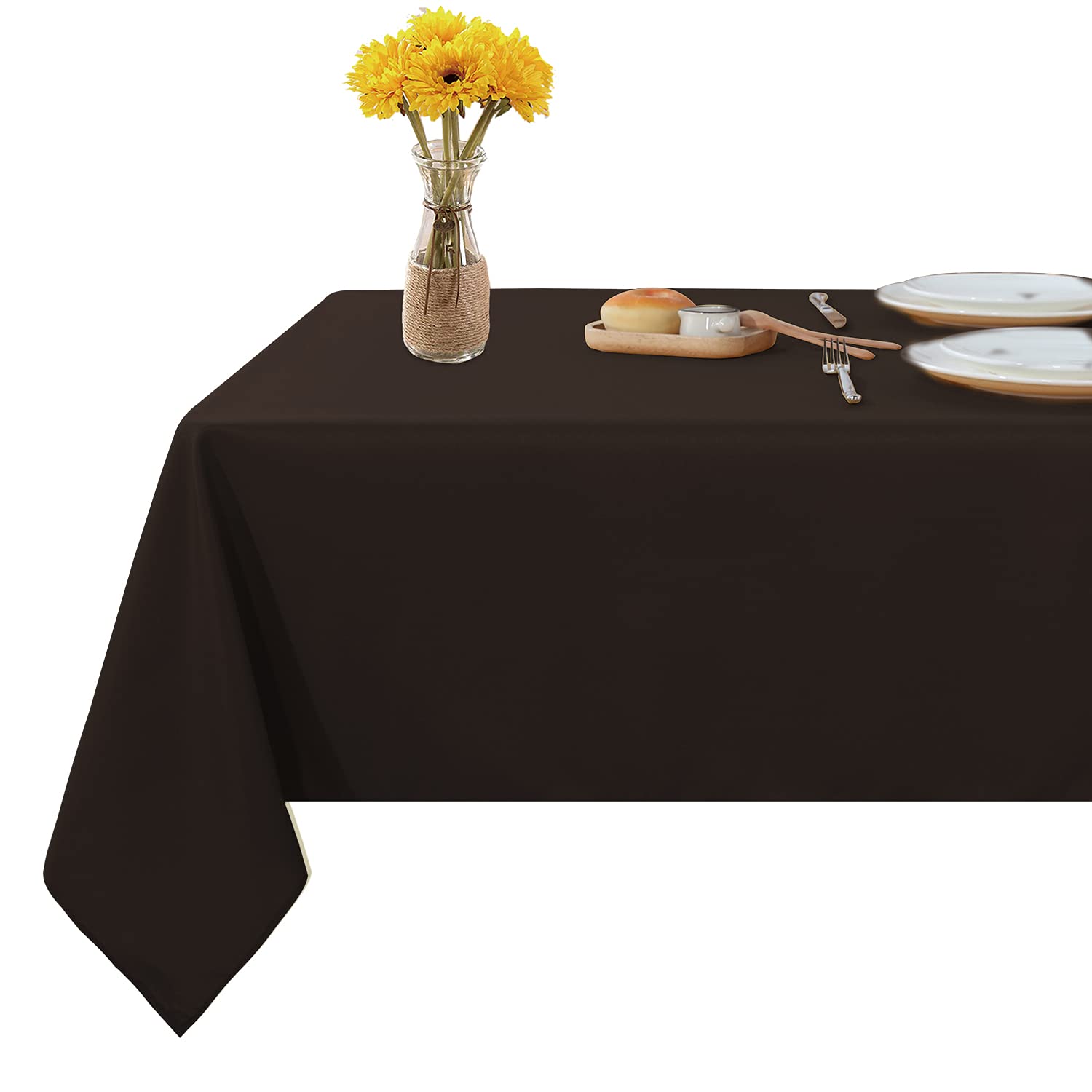Stain-Resistant 60x84 Inch Rectangle Tablecloth - Wrinkle-Free Washable Polyester Table Cover for Dining, Buffet & Outdoor Use - Decorative Brown Fabric for Parties, Camping & Home Decor