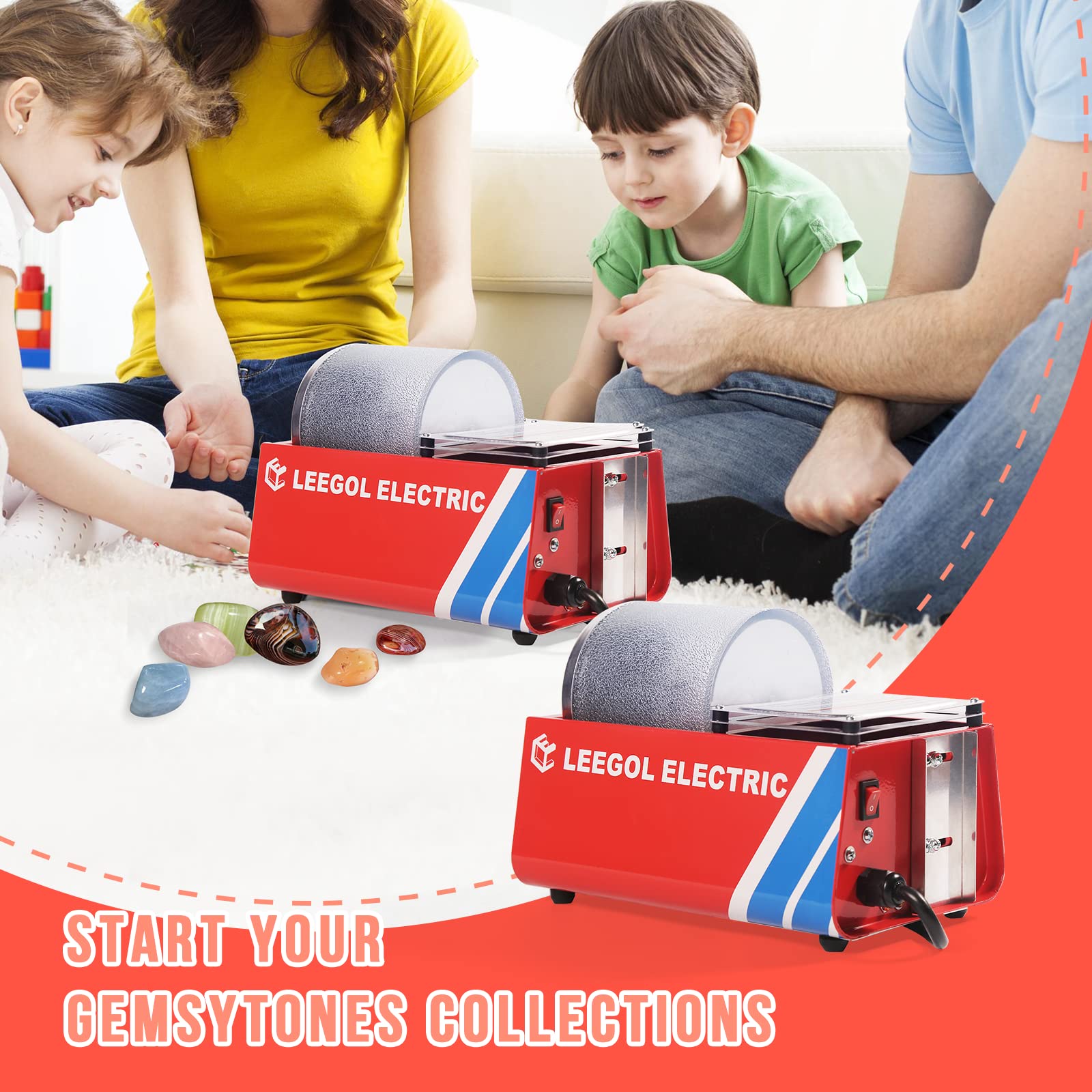Leegol Electric 3LB Rock Tumbler Kit - Professional Rock Polisher for Gems, Stones & Crystals - Perfect for Jewelry Making, Lapidary & DIY Crafts - Great Gift for Kids & Adults