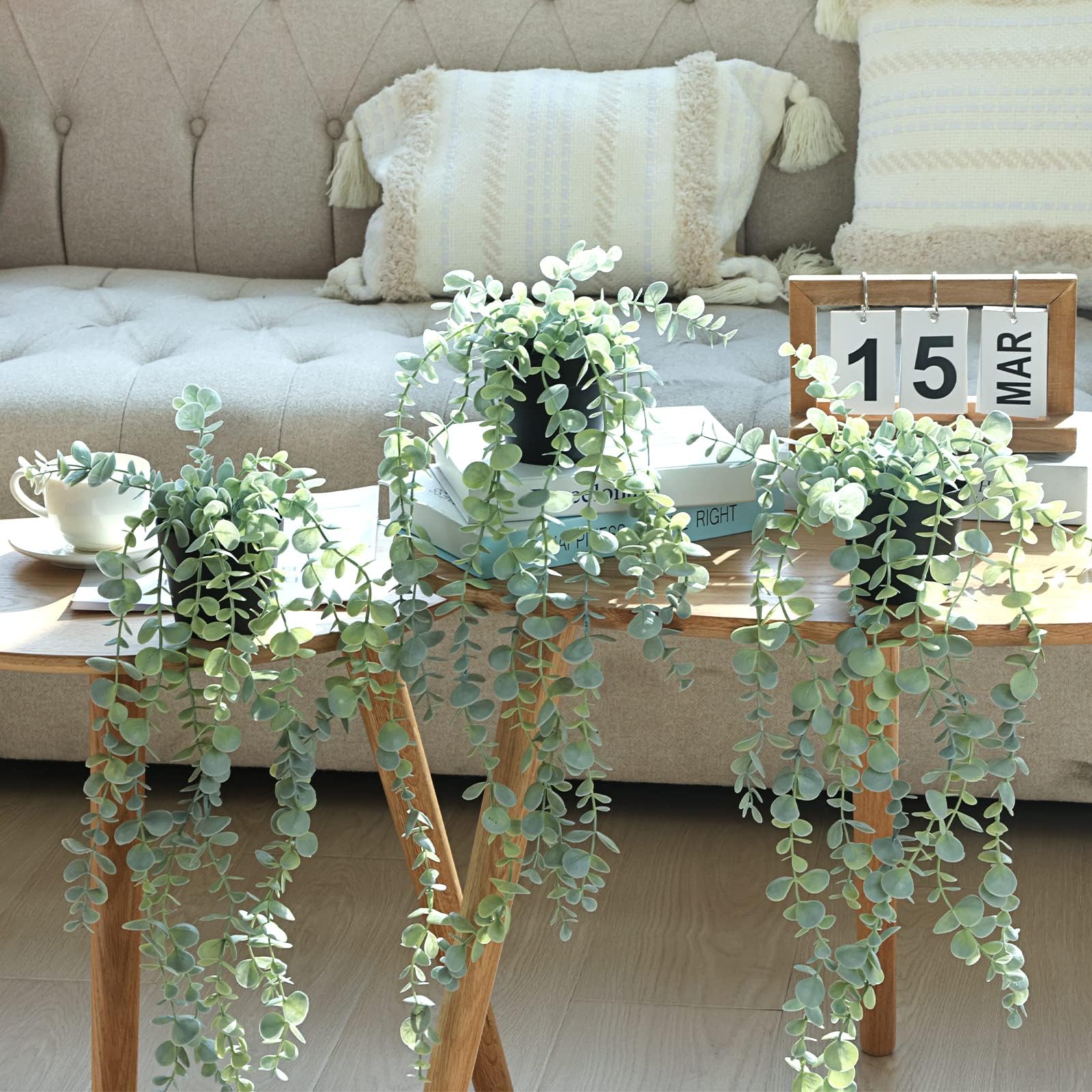 COCOBOO 3 Pack Artificial Hanging Eucalyptus Plants - Fake Potted Greenery for Wall Decor, Home, Patio, Indoor & Outdoor Use - Perfect for Living Room, Bedroom, Office & Wedding Decorations