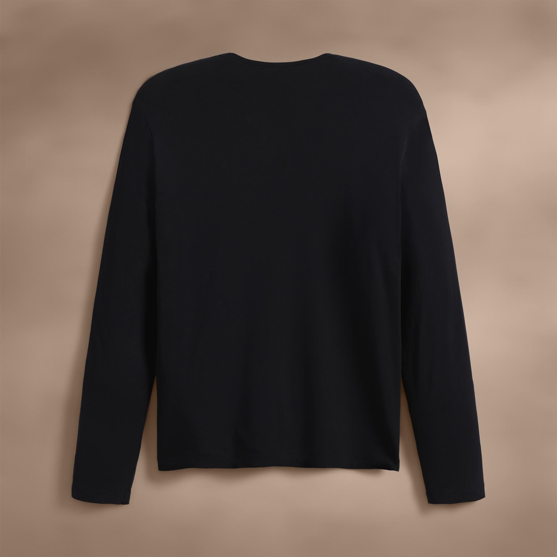 Brushed Lotus Long Sleeve Crew Neck T-Shirt for Women - Soft Cotton Comfort Fit Black Top for Casual Wear, Layering & Everyday Outfits