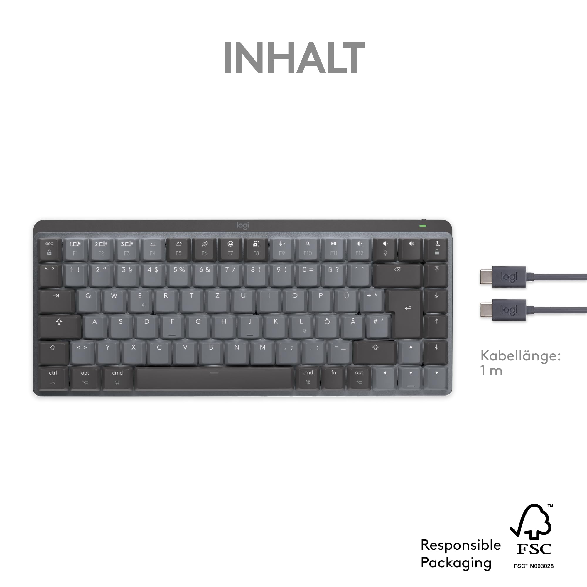 Logitech MX Mechanical Mini Wireless Keyboard for Mac - Backlit, Low-Profile Keys, Tactile Silent Switches, Bluetooth, USB-C, German QWERTZ Layout (Space Gray) - Perfect for Apple MacBook, iPad & Office Work
