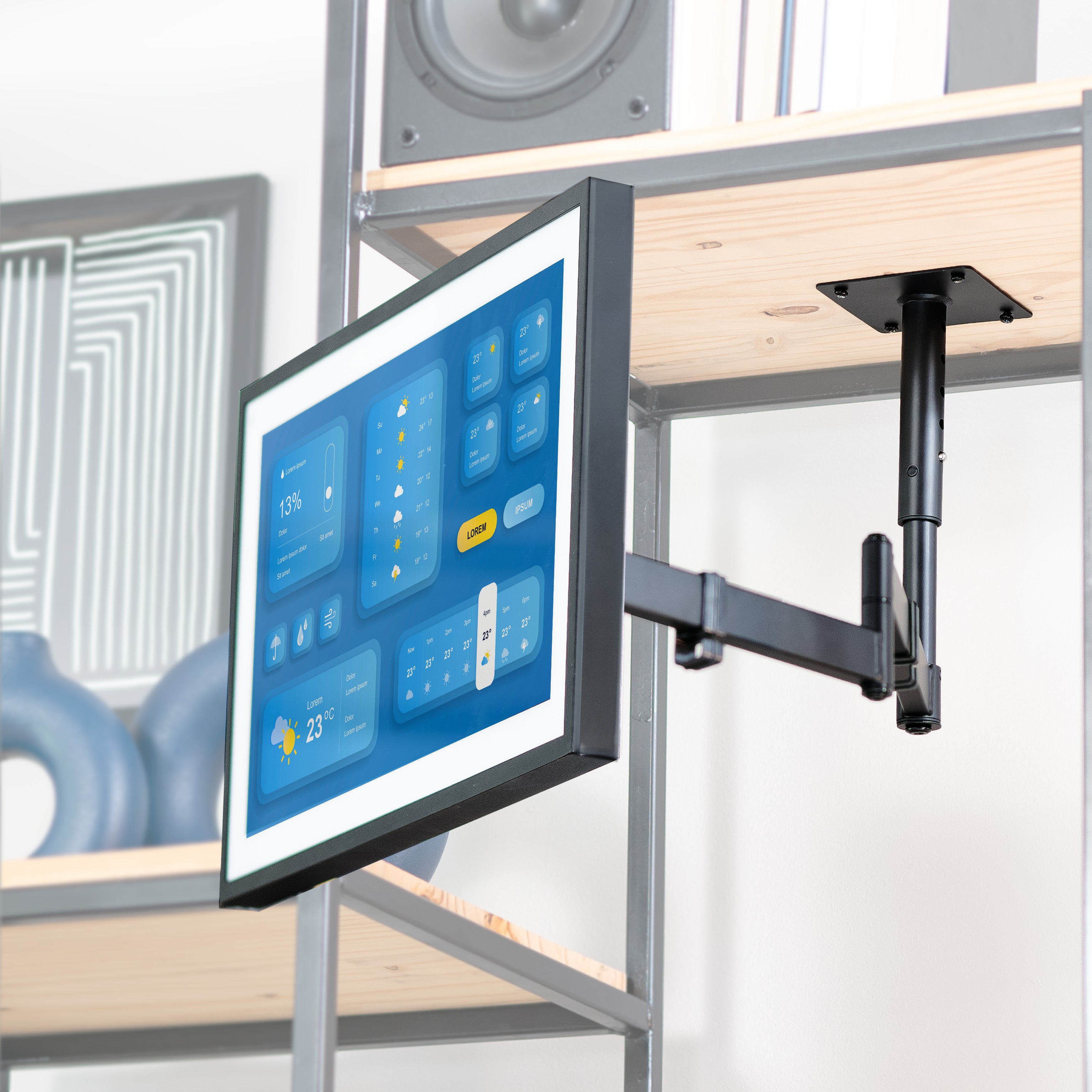 Under Cabinet Articulating Single 13 to 27 Inch Monitor/TV Mount - Adjustable VESA Bracket for Kitchen, Office, or Retail Spaces