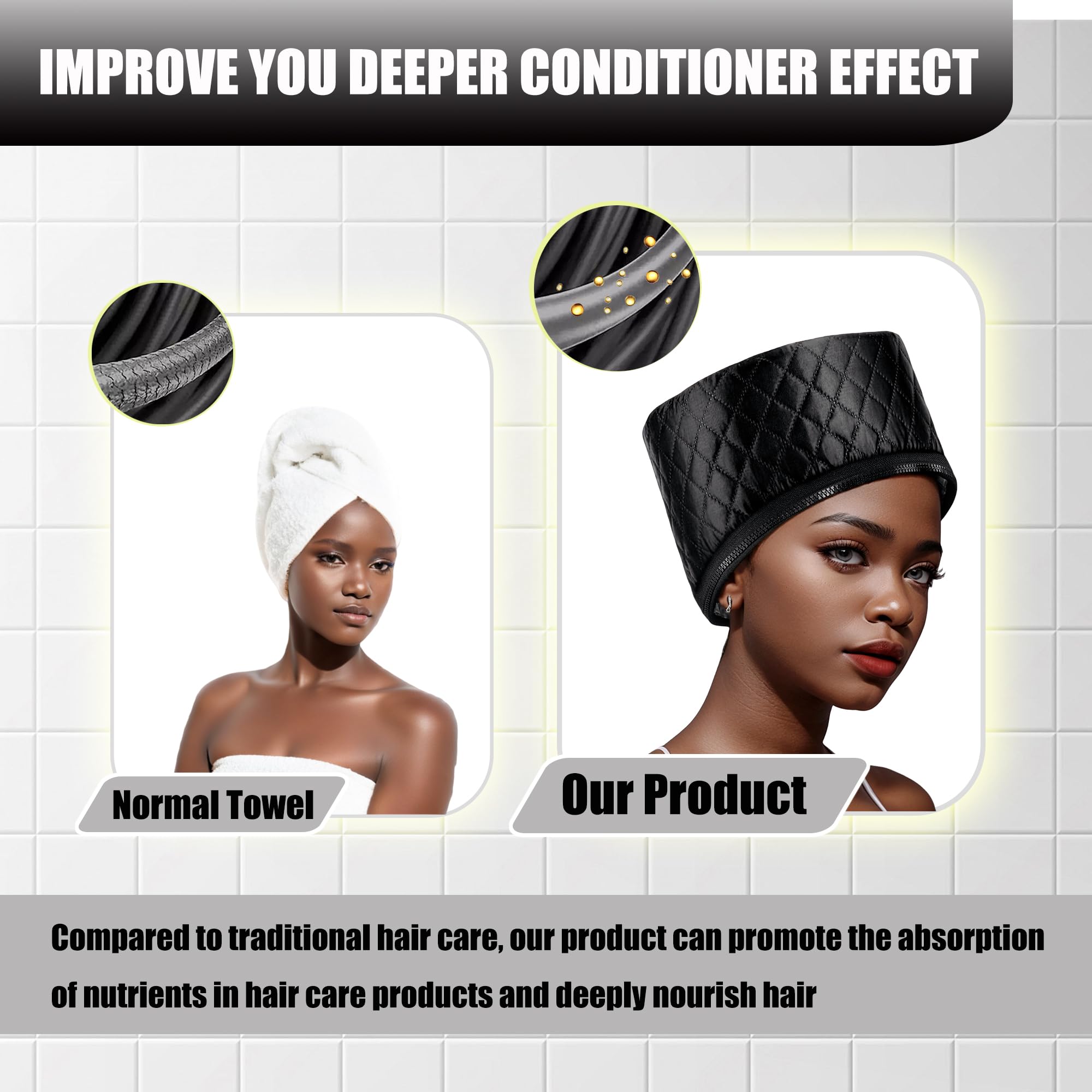 Thermal Hair Steamer Cap for Deep Conditioning - 10-Level Quick Heating Steam Cap for Natural & Black Hair Treatment - Perfect for Home Use & Salon Styling