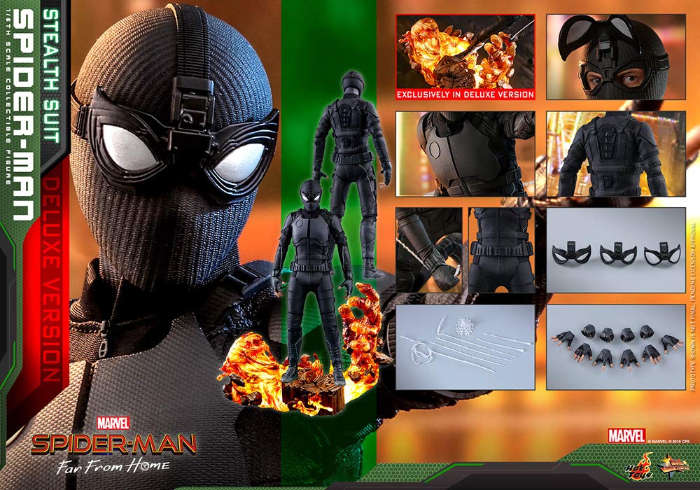 Hot Toys Movie Masterpiece 1/6 Scale Spider-Man Stealth Suit Action Figure - MMS541 Far from Home Deluxe Version (Tom Holland) - Collectible Figure for Marvel Fans & Home Display