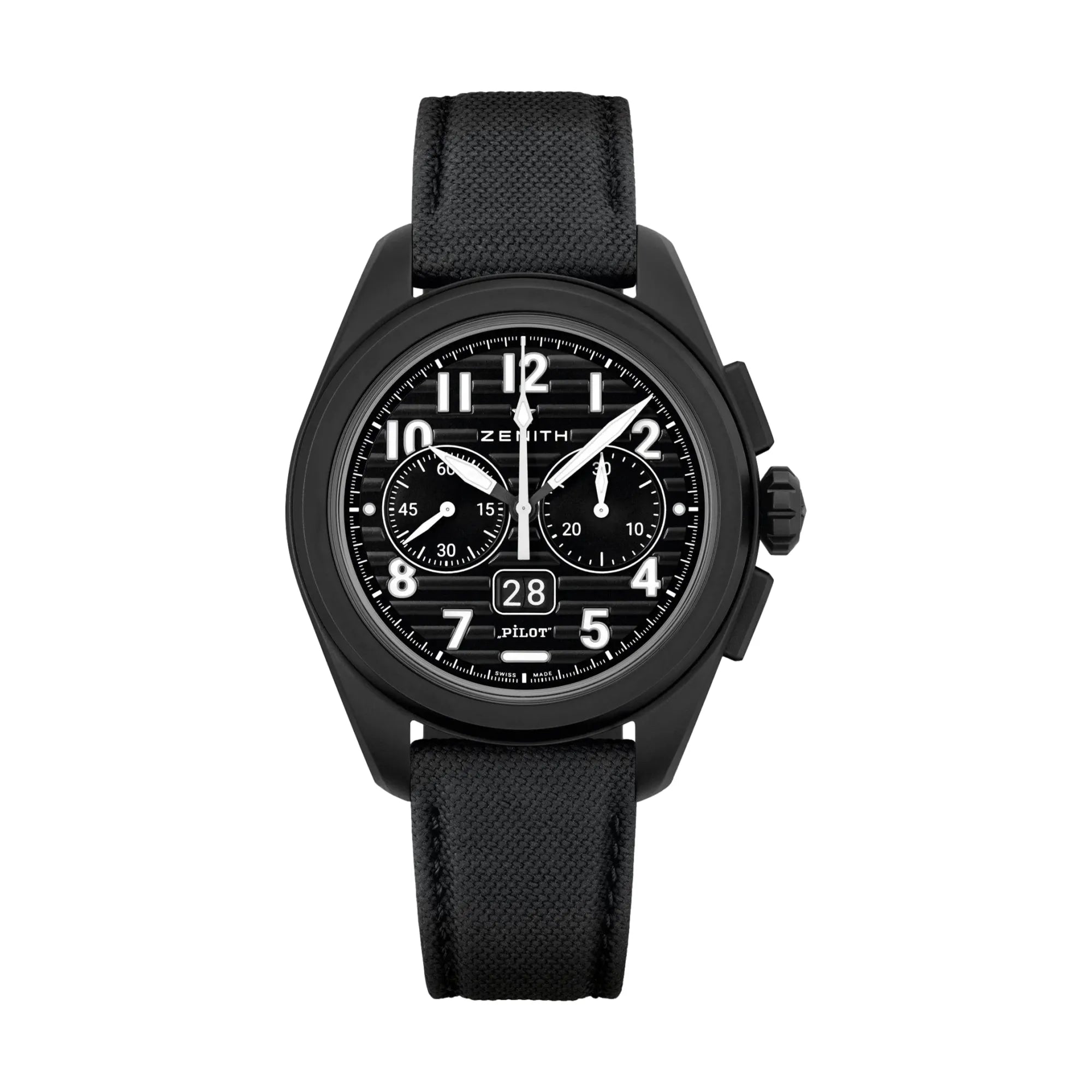 Pilot Chronograph Flyback Big Date Ceramic Watch - 42.5mm Black Dial with Rubber Strap | Perfect for Aviation Enthusiasts & Luxury Watch Collectors