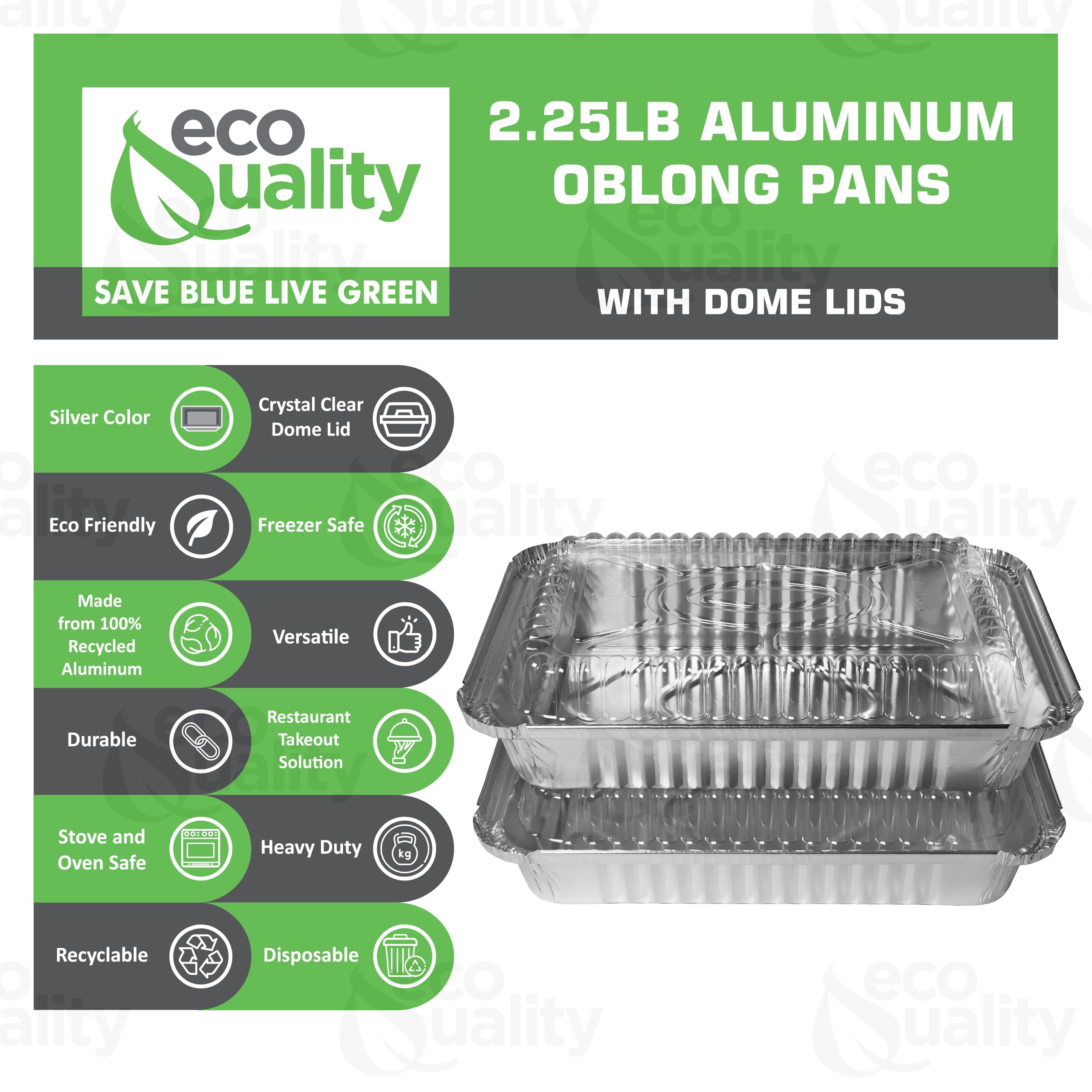 [300 Pack] 2.5LB Oblong Aluminum Foil Baking Pans with Dome Lids - Shallow Takeout Containers for Roasting, Reheating, Catering, BBQ & Parties | Perfect for Potlucks, Food Storage & Meal Prep | EcoQuality Disposable Pans