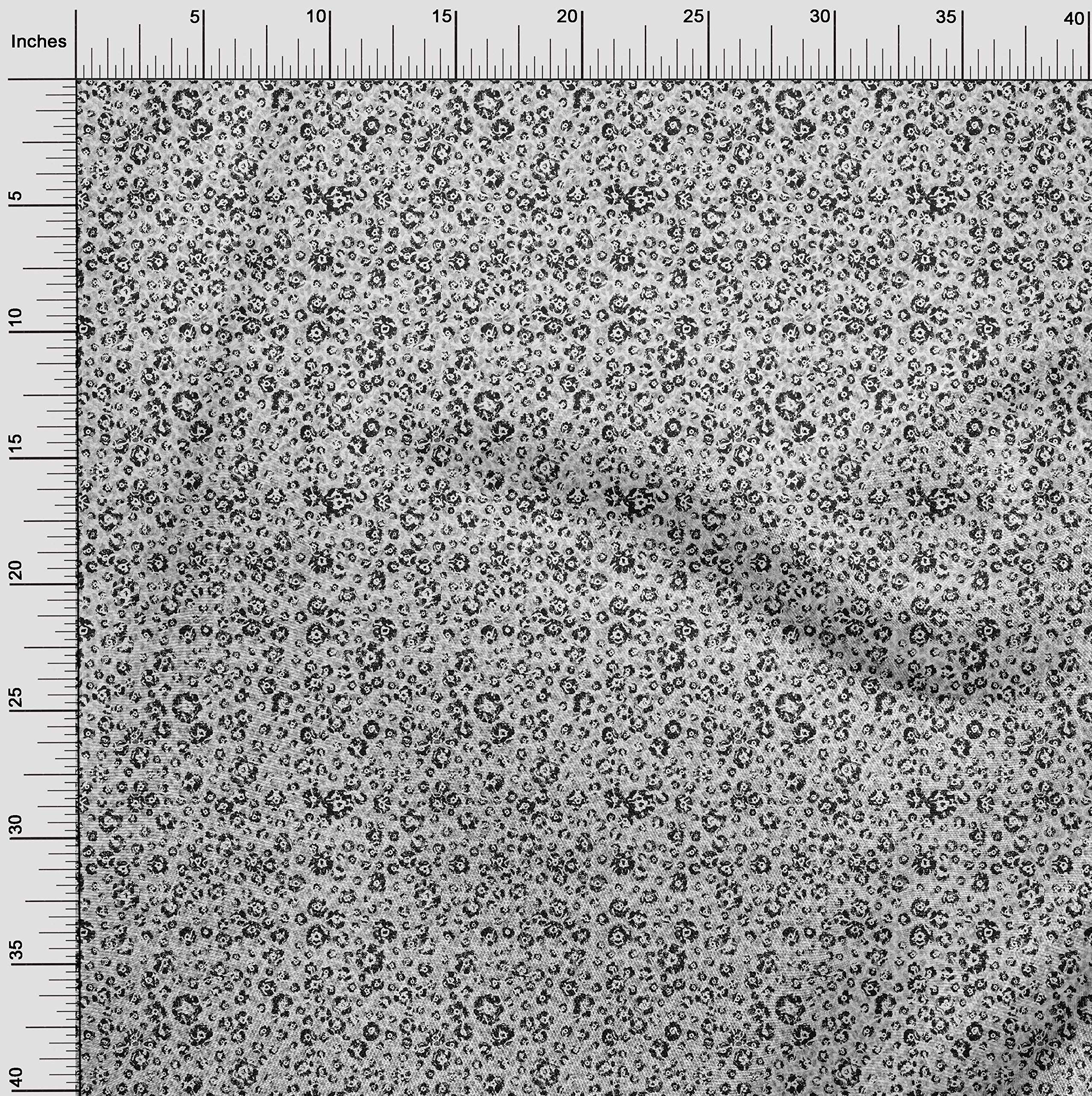 oneOone Polyester Spandex Light Gray Floral Printed Fabric - 56 Inch Wide Textured Craft Fabric for Sewing, Upholstery & DIY Projects | Perfect for Dresses, Curtains & Home Decor