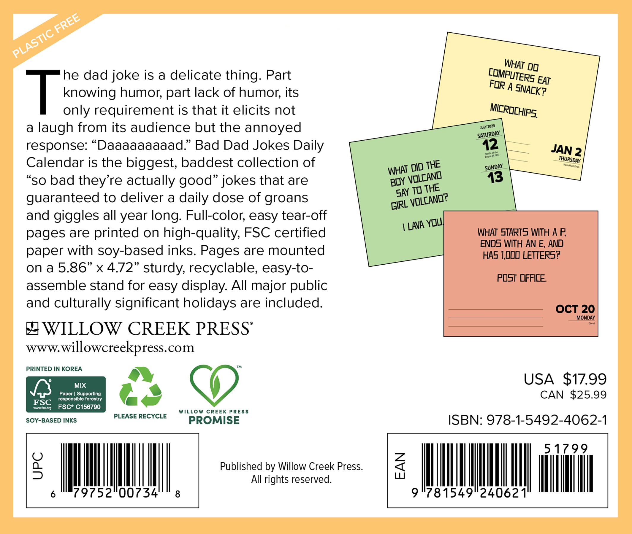 Bad Dad Jokes 2025 Desk Calendar by Willow Creek Press - Daily Laughter for Office, Home & Gifts | Funny Desk Accessory for Work & Family