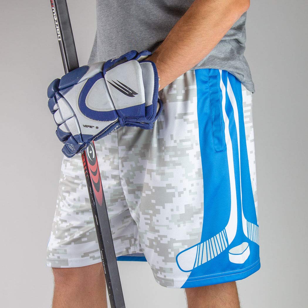 ChalkTalkSPORTS Hockey Performance Shorts - Blue Digital Camo Athletic Shorts for Youth & Adult Players | Perfect for Hockey Training, Games & Sports Activities