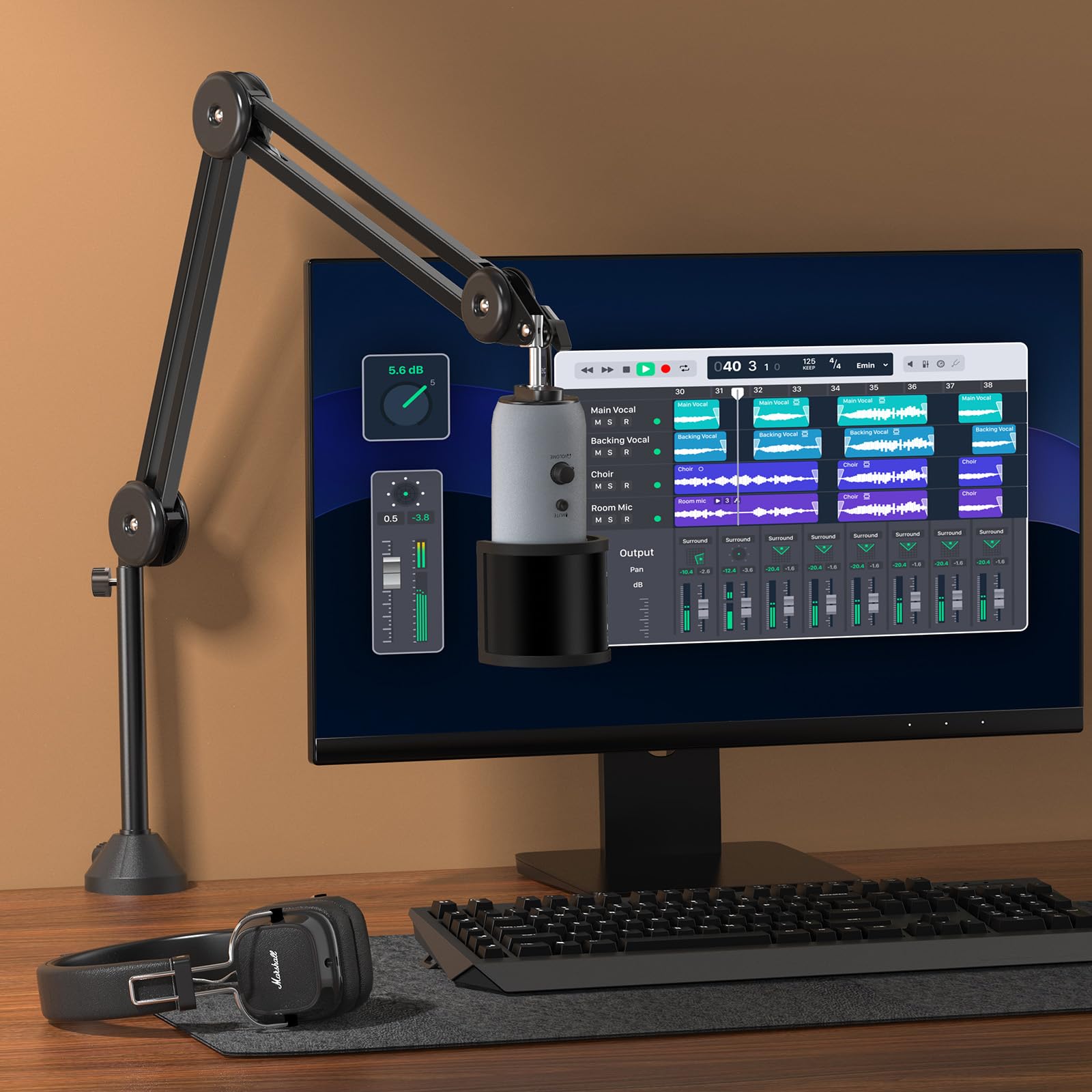 TONOR Blue Yeti Microphone Boom Arm Stand - Fully Adjustable Desk Mount with High Riser for HyperX, Rode, Razer & Elgato Mics - Perfect for Podcasting, Streaming, Gaming & Home Office Recording (Model T50) | Studio & Content Creation Setup