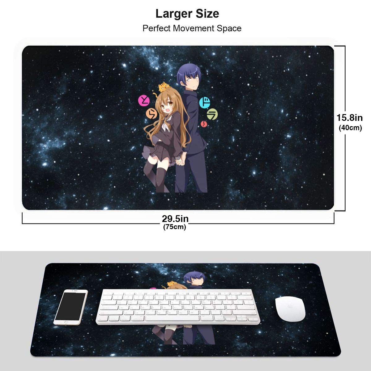 Toradora! Anime Gaming Mouse Pad - Large 15.8x29.5 Inch Non-Slip Rubber Base with Stitched Edges - Perfect for PC, Laptop & Office Desk Setup
