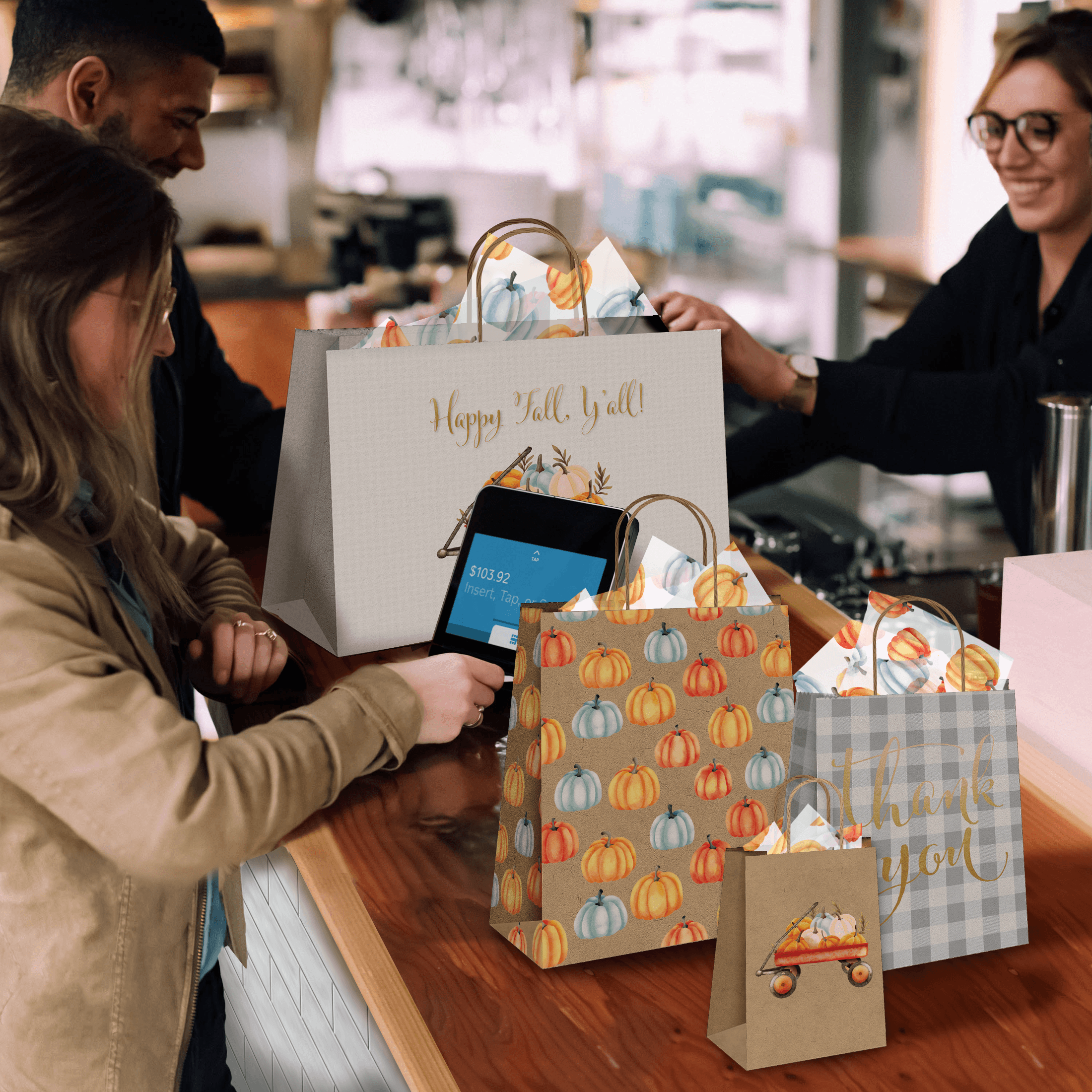 Premium Fall-Themed Kraft Gift Bags - Assorted Sizes (Small/Medium/Large) - Eco-Friendly Brown Paper Bags for Autumn Parties, Thanksgiving Favors, Halloween Treats & Christmas Gift Wrapping